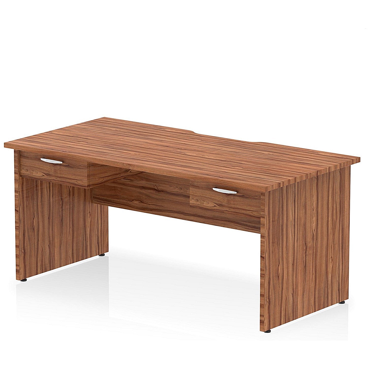 Impulse 1600mm Scalloped Edge Rectangular Desk, Panel End Legs, Walnut With 2 x 1 Drawer Fixed Pedestals Easy2Order : I006441