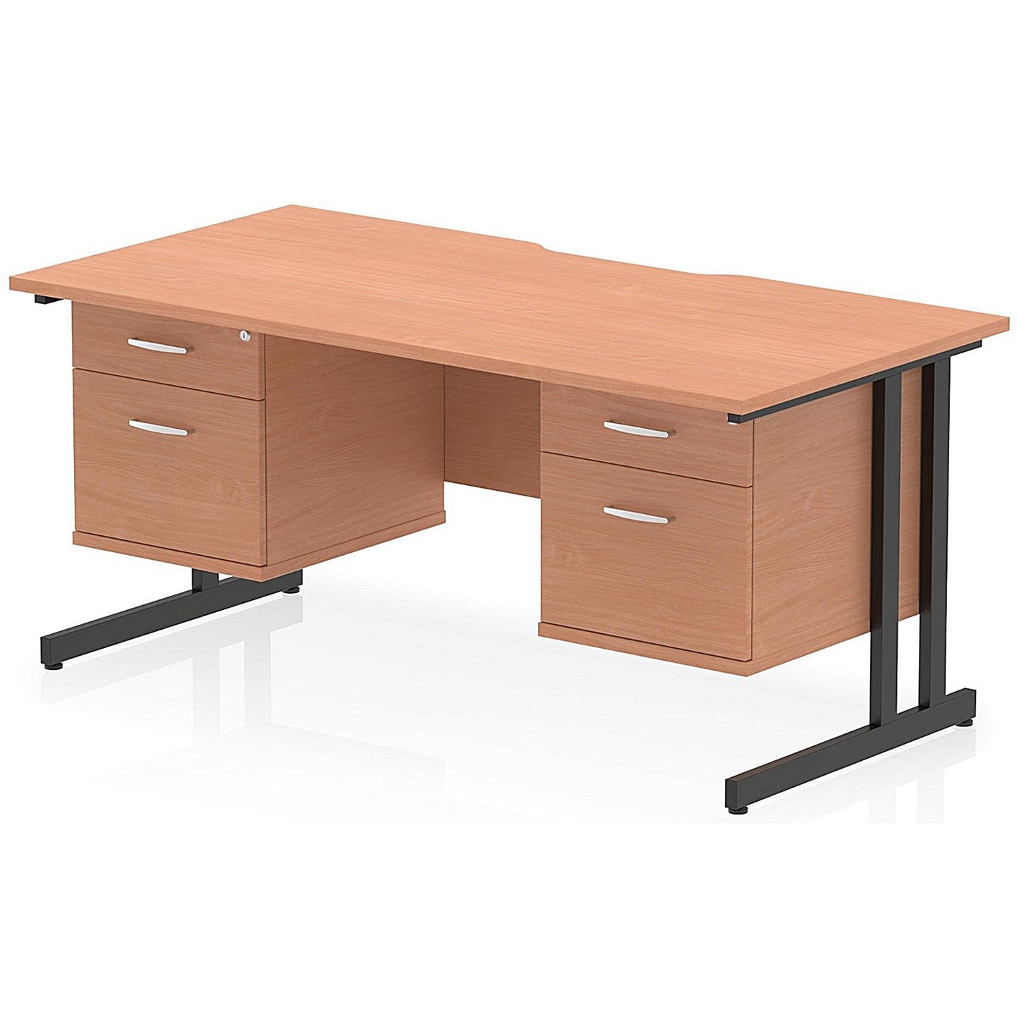 Impulse 1600mm Scalloped Edge Rectangular Desk, Black Cantilever Legs, Beech, With 2 x 2 Drawer Fixed Pedestals Easy2Order : I006443