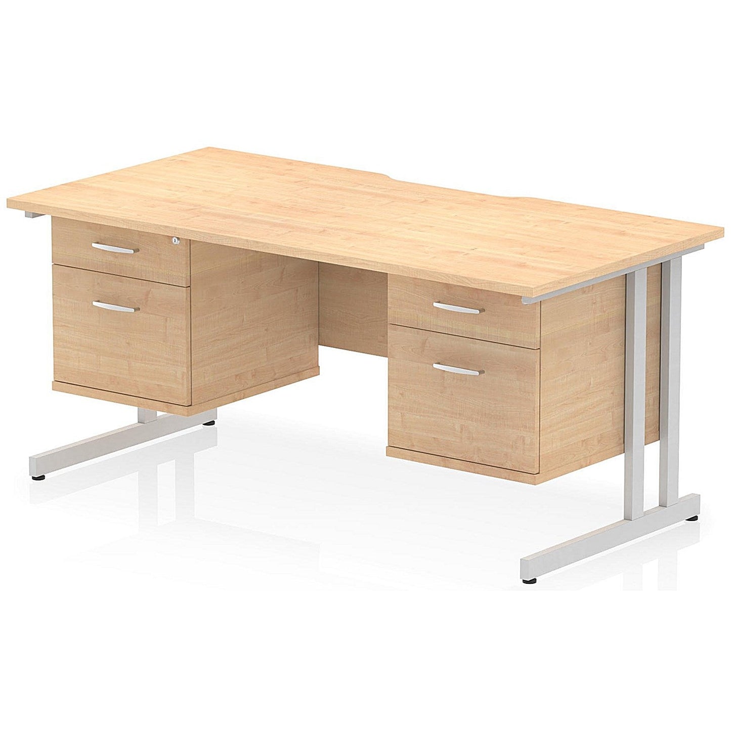 Impulse 1600mm Scalloped Edge Rectangular Desk, Silver Cantilever Legs, Maple, With 2 x 2 Drawer Fixed Pedestals Easy2Order : I006450