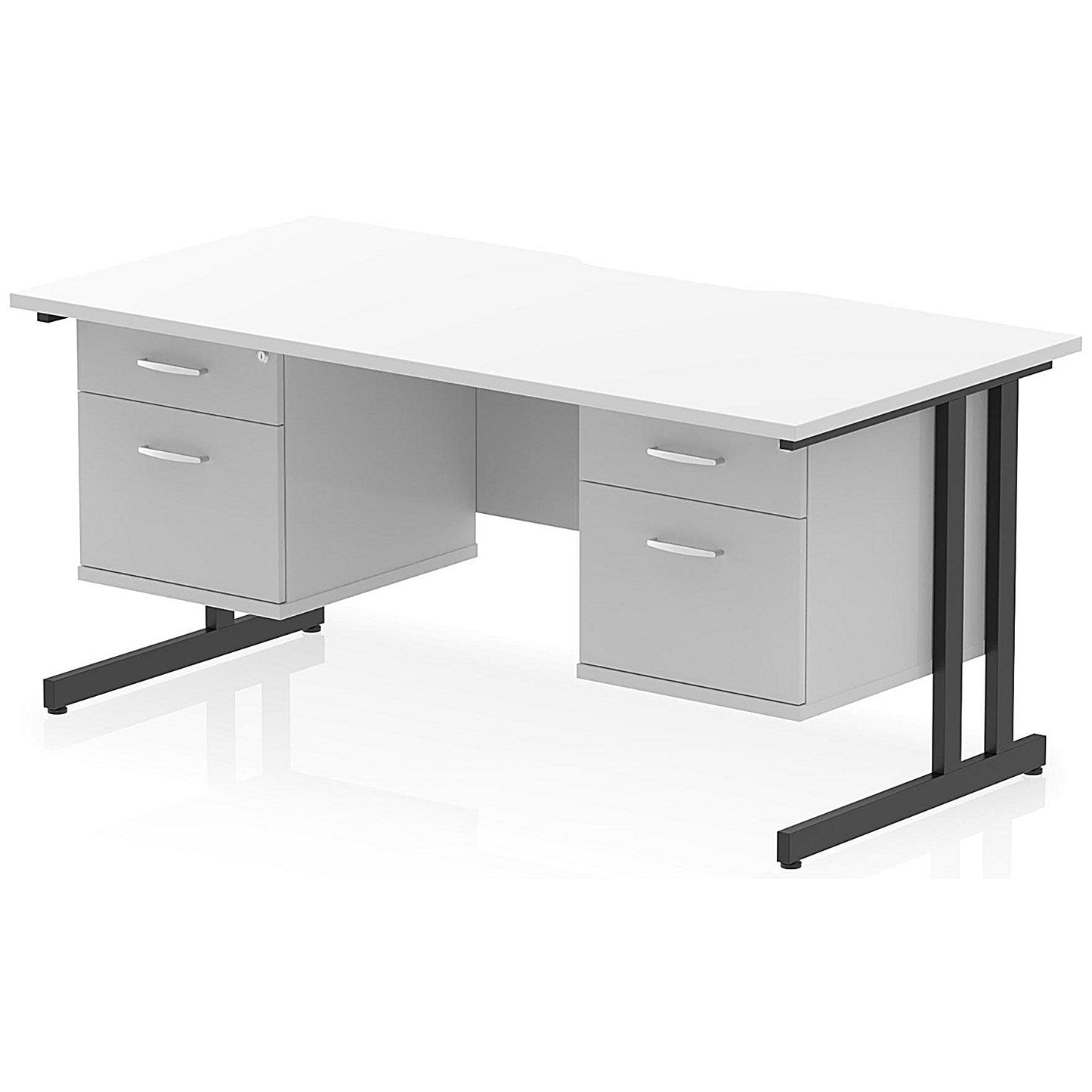 Impulse 1600mm Scalloped Edge Rectangular Desk, Black Cantilever Legs, White, With 2 x 2 Drawer Fixed Pedestals Easy2Order : I006458