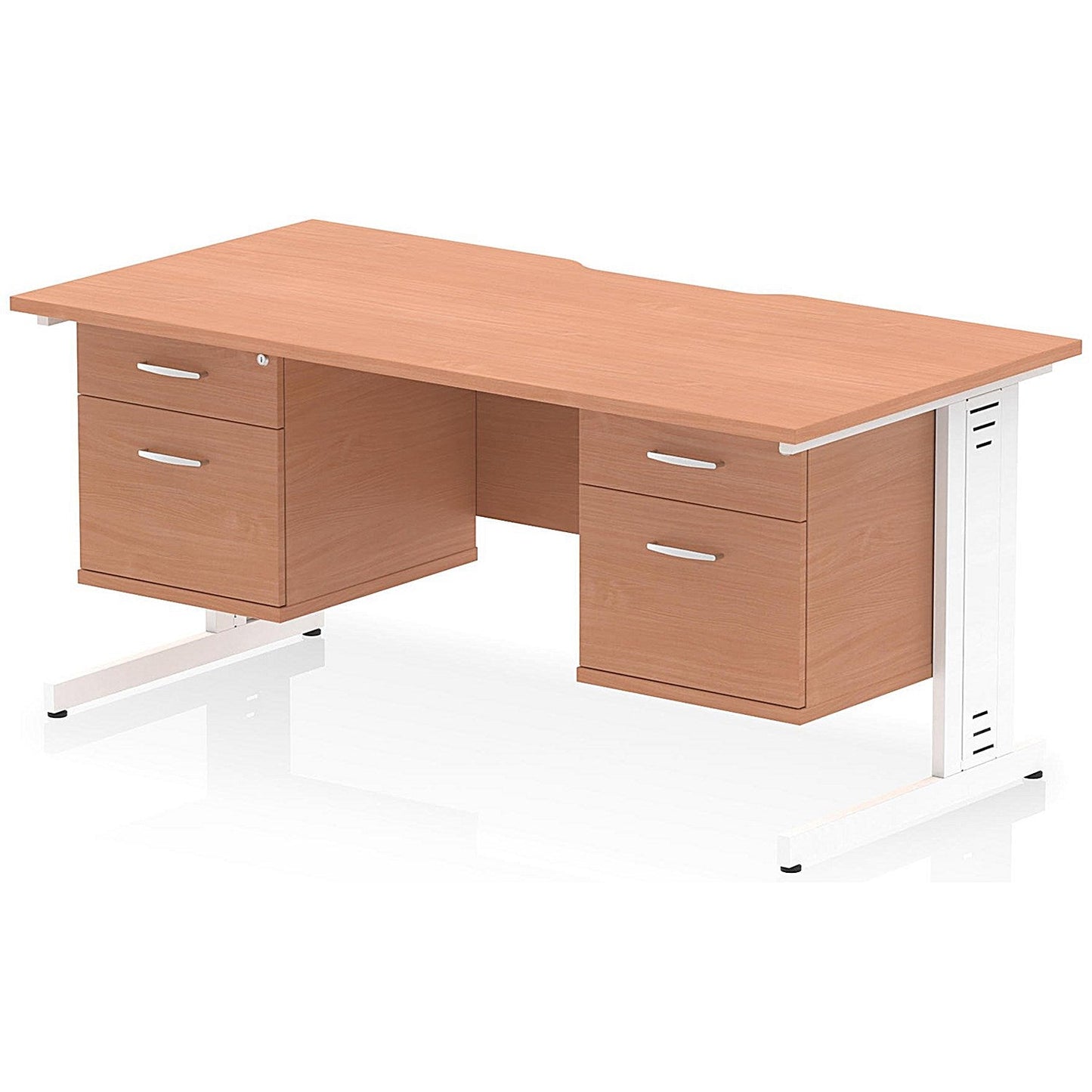 Impulse 1600mm Scalloped Edge Rectangular Desk, White Cable Managed Legs, Beech, With 2 x 2 Drawer Fixed Pedestals Easy2Order : I006463