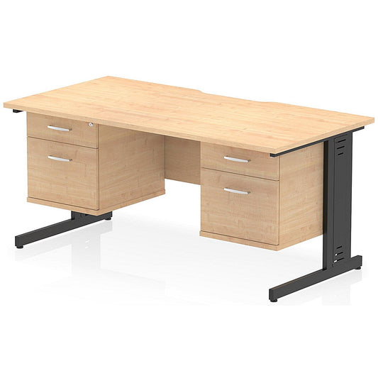 Impulse 1600mm Scalloped Edge Rectangular Desk, Black Cable Managed Legs, Maple, With 2 x 2 Drawer Fixed Pedestals Easy2Order : I006467