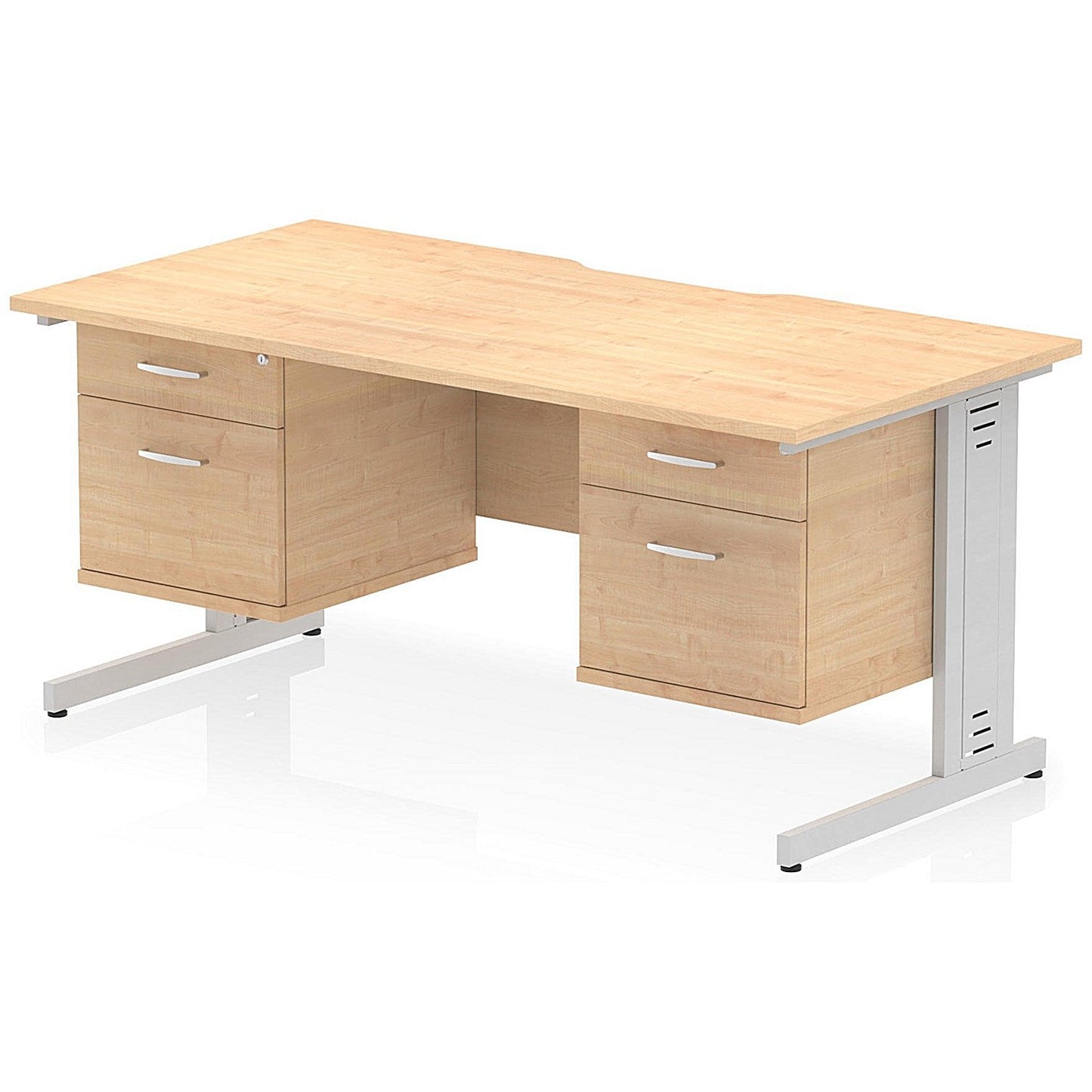 Impulse 1600mm Scalloped Edge Rectangular Desk, Silver Cable Managed Legs, Maple, With 2 x 2 Drawer Fixed Pedestals Easy2Order : I006468