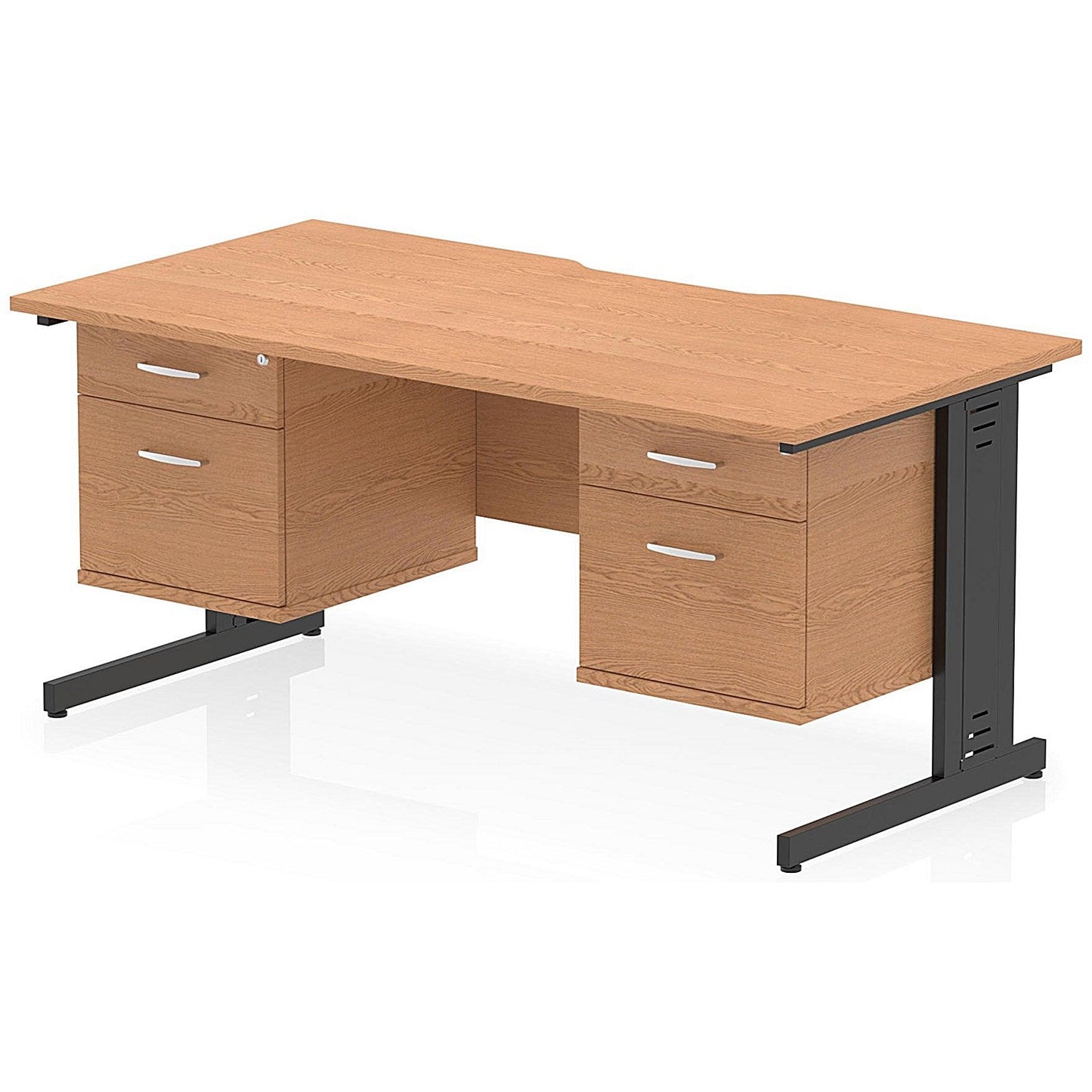 Impulse 1600mm Scalloped Edge Rectangular Desk, Black Cable Managed Legs, Oak, With 2 x 2 Drawer Fixed Pedestals Easy2Order : I006470
