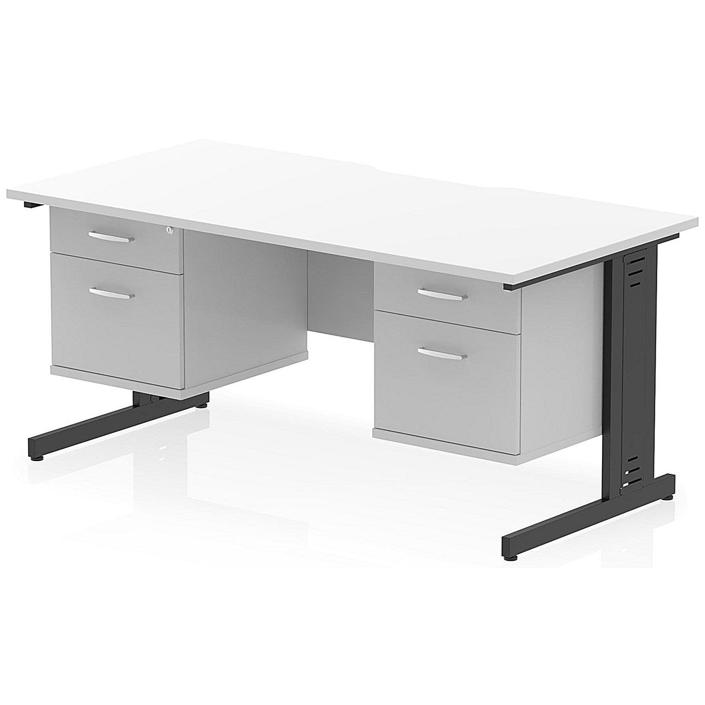 Impulse 1600mm Scalloped Edge Rectangular Desk, Black Cable Managed Legs, White, With 2 x 2 Drawer Fixed Pedestals Easy2Order : I006476