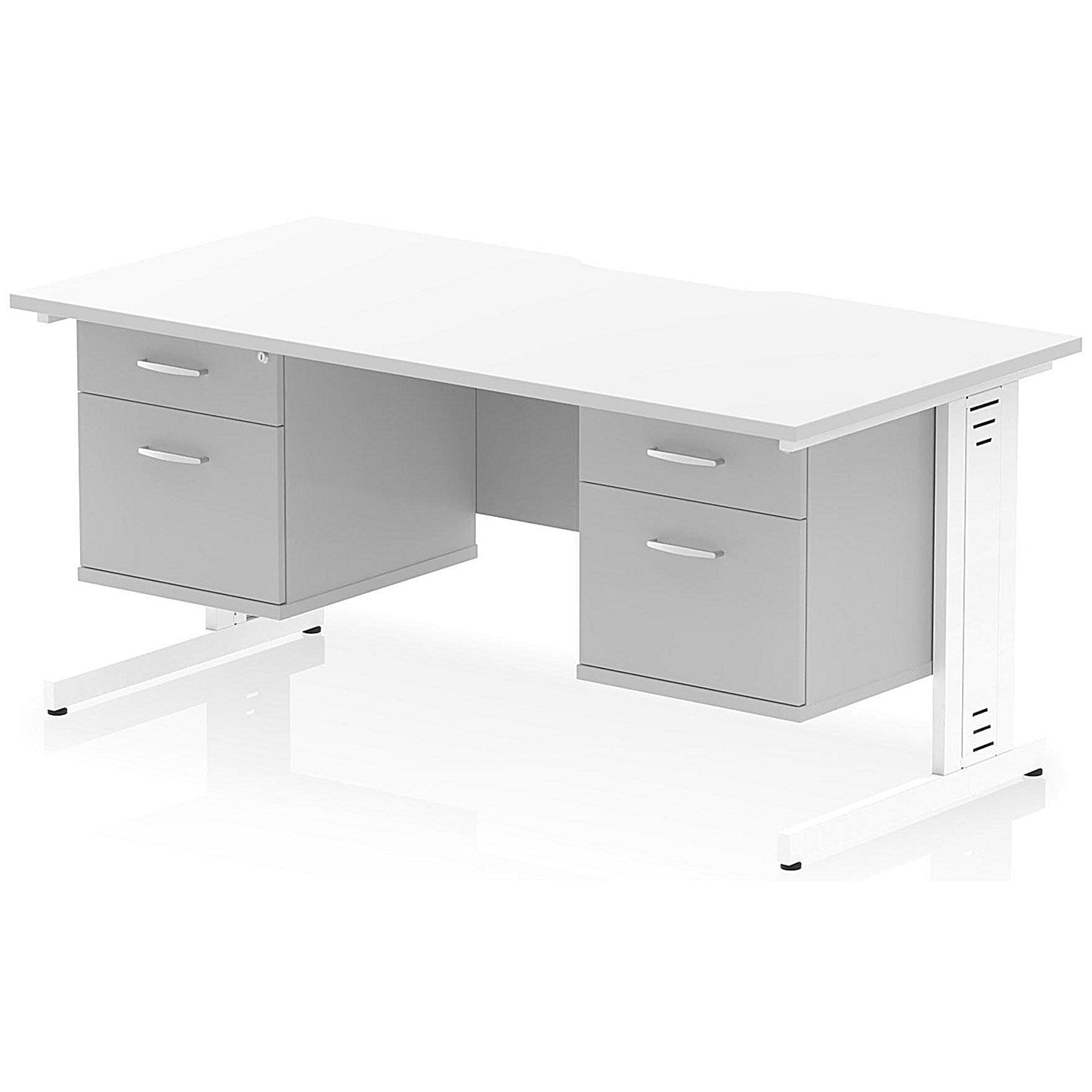 Impulse 1600mm Scalloped Edge Rectangular Desk, White Cable Managed Legs, White, With 2 x 2 Drawer Fixed Pedestals Easy2Order : I006478