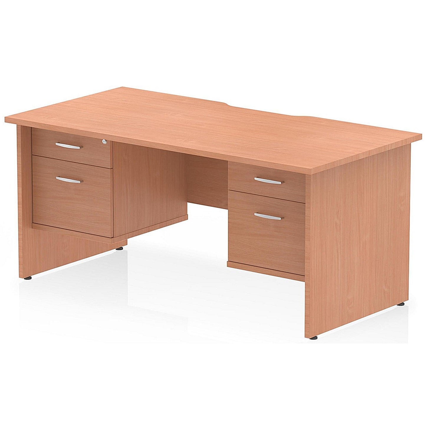 Impulse 1600mm Scalloped Edge Rectangular Desk, Panel End Legs, Beech With 2 x 2 Drawer Fixed Pedestals Easy2Order : I006479