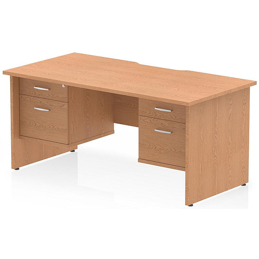 Impulse 1600mm Scalloped Edge Rectangular Desk, Panel End Legs, Oak With 2 x 2 Drawer Fixed Pedestals Easy2Order : I006482
