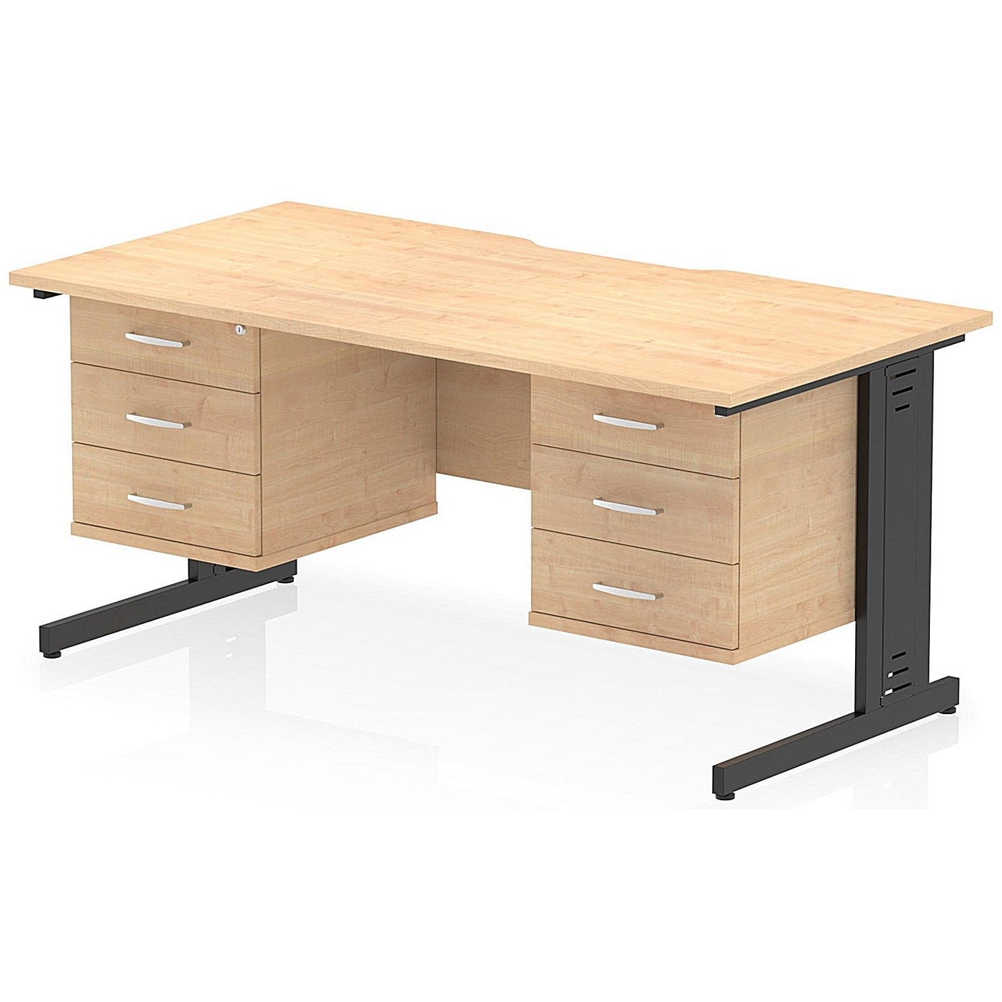 Impulse 1600mm Scalloped Edge Rectangular Desk, Black Cable Managed Legs, Maple, With 2 x 3 Drawer Fixed Pedestals Easy2Order : I006509
