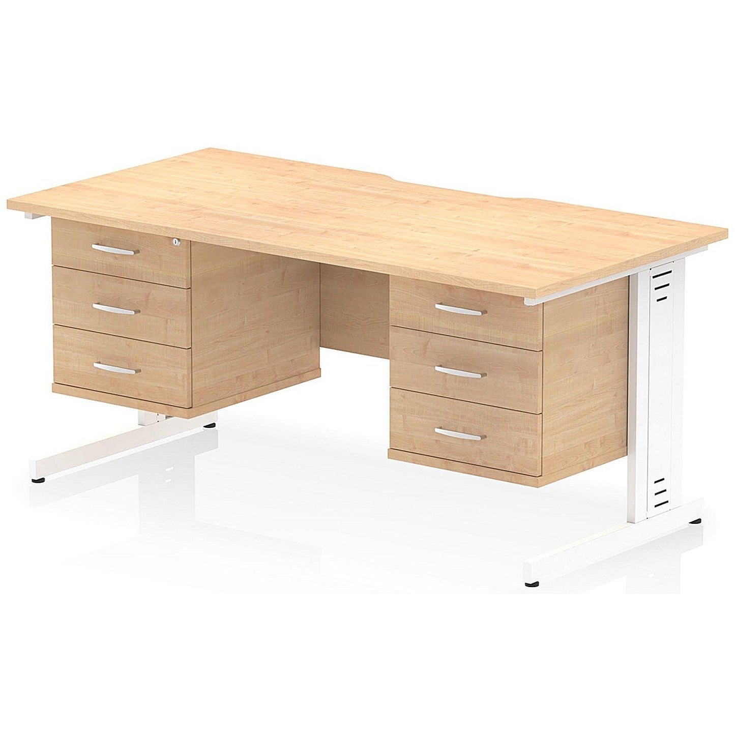 Impulse 1600mm Scalloped Edge Rectangular Desk, White Cable Managed Legs, Maple, With 2 x 3 Drawer Fixed Pedestals Easy2Order : I006511