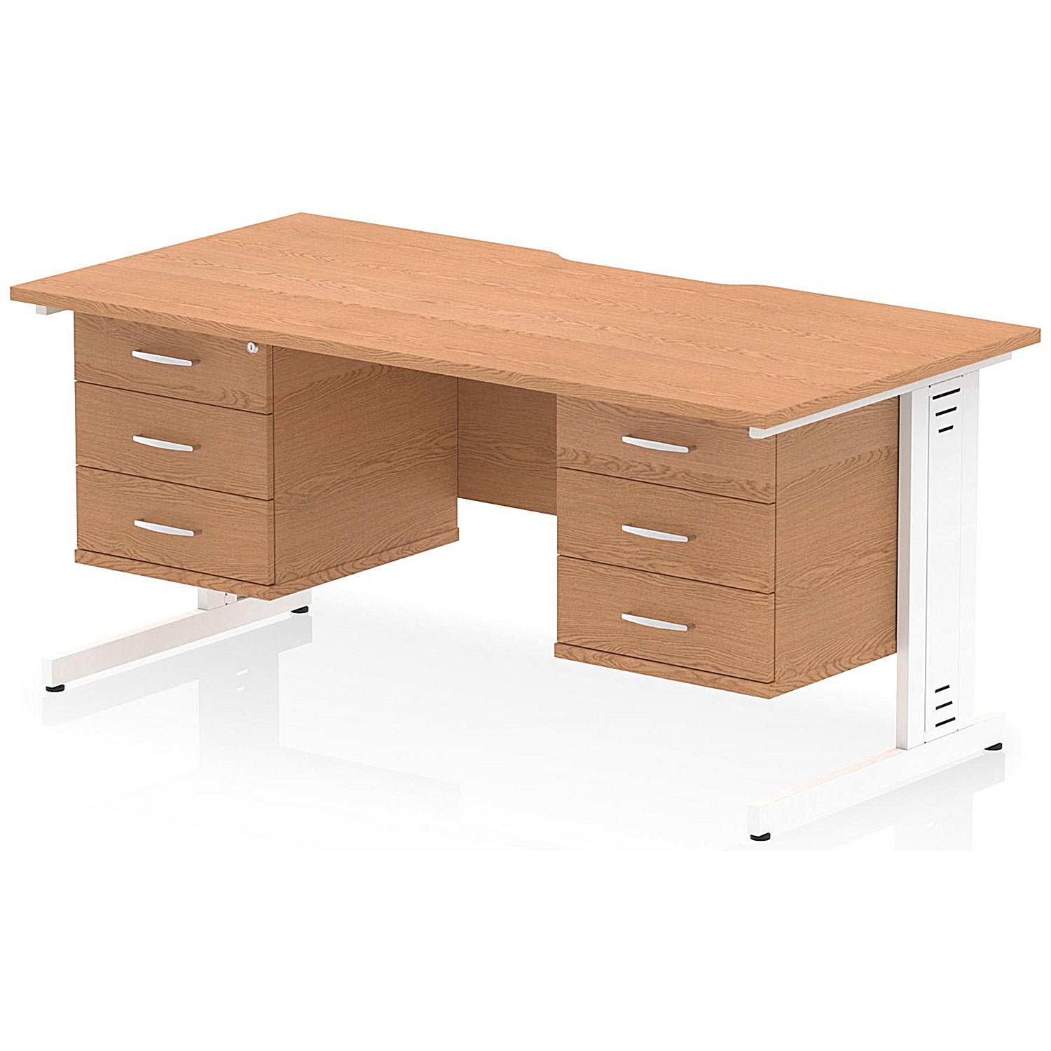 Impulse 1600mm Scalloped Edge Rectangular Desk, White Cable Managed Legs, Oak, With 2 x 3 Drawer Fixed Pedestals Easy2Order : I006514
