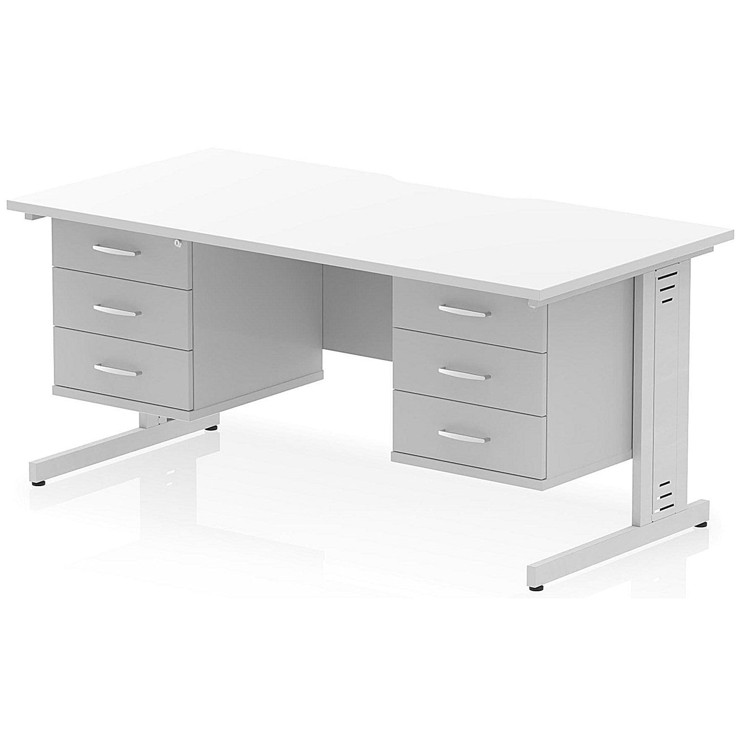 Impulse 1600mm Scalloped Edge Rectangular Desk, Silver Cable Managed Legs, White, With 2 x 3 Drawer Fixed Pedestals Easy2Order : I006519