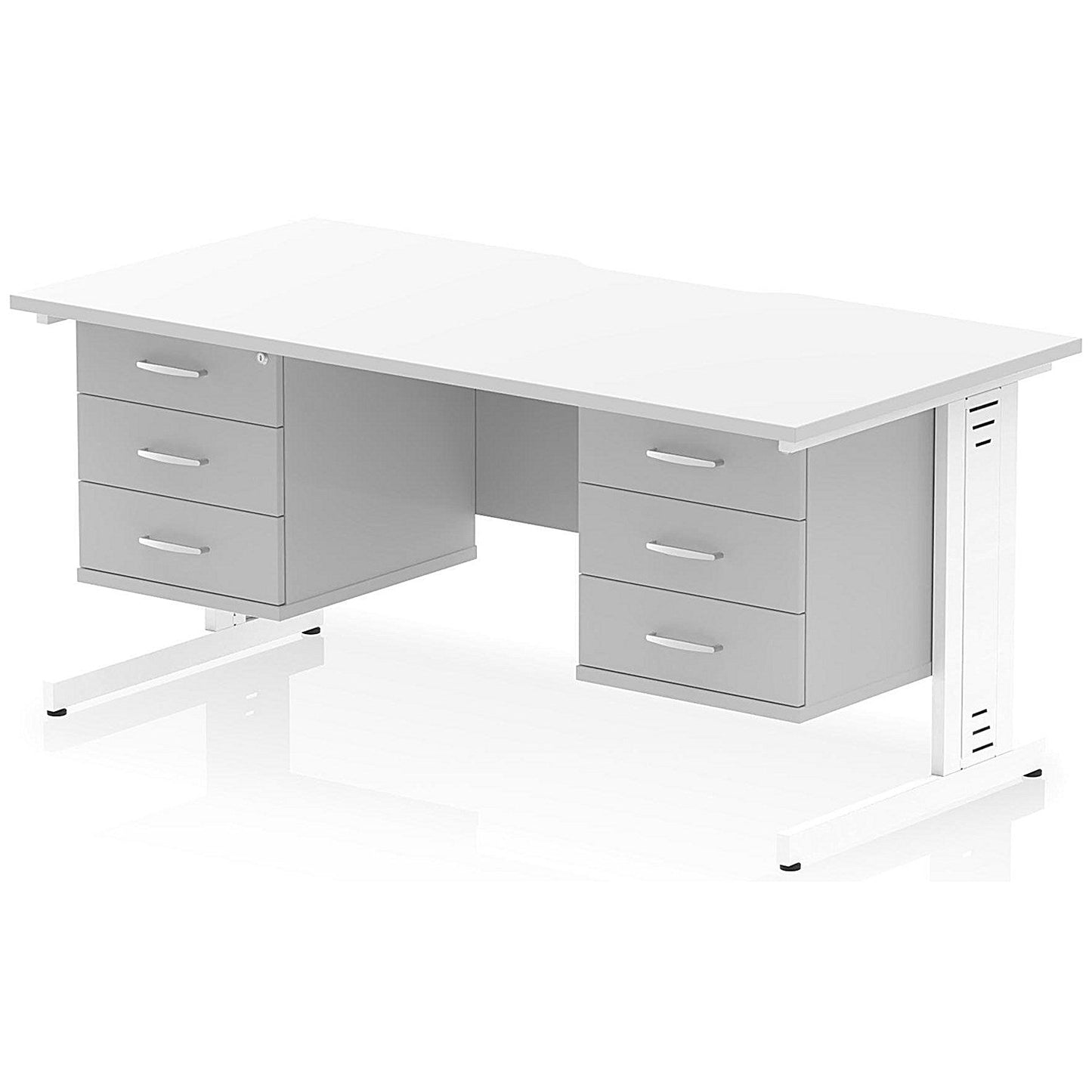 Impulse 1600mm Scalloped Edge Rectangular Desk, White Cable Managed Legs, White, With 2 x 3 Drawer Fixed Pedestals Easy2Order : I006520
