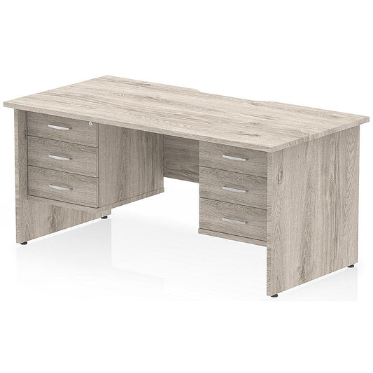 Impulse 1600mm Scalloped Edge Rectangular Desk, Panel End Legs, Grey Oak With 2 x 3 Drawer Fixed Pedestals Easy2Order : I006522