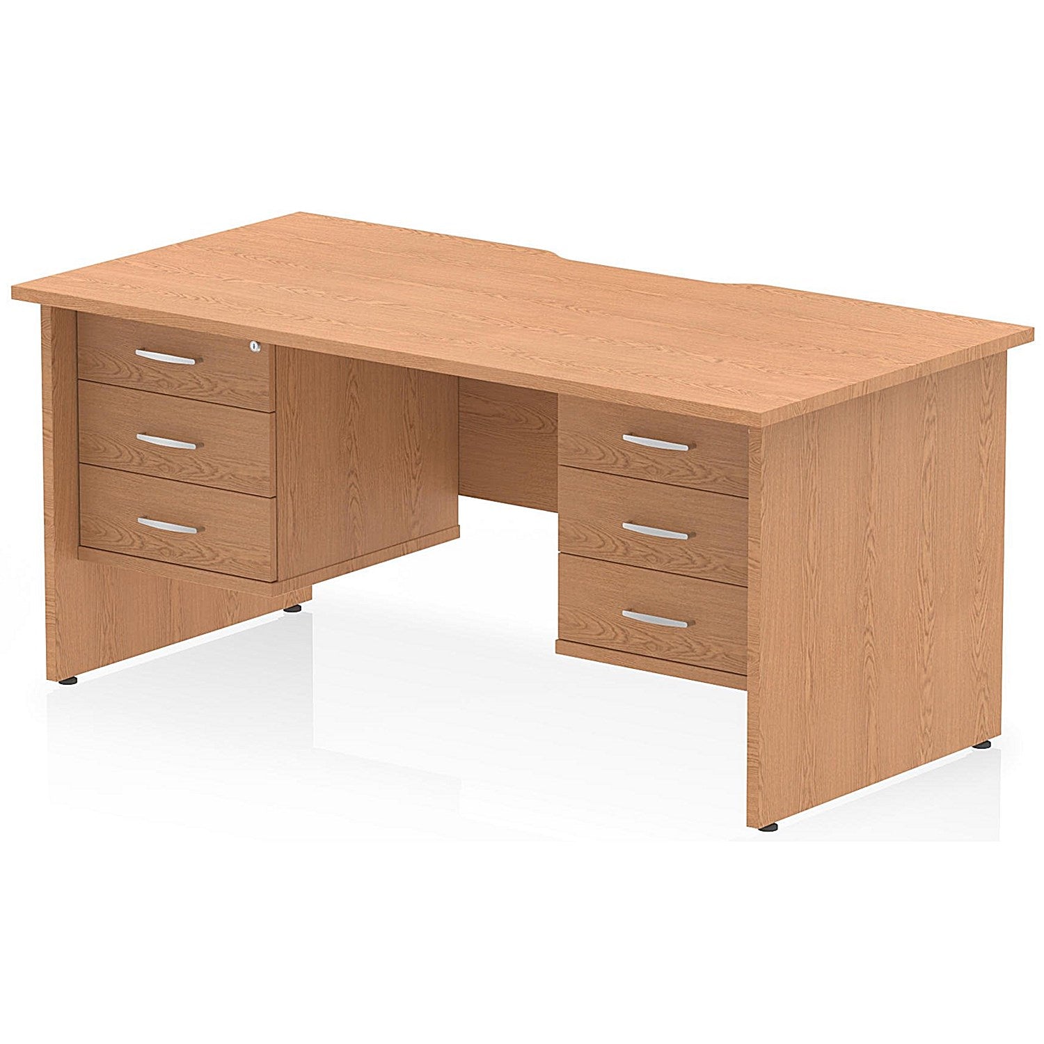 Impulse 1600mm Scalloped Edge Rectangular Desk, Panel End Legs, Oak With 2 x 3 Drawer Fixed Pedestals Easy2Order : I006524