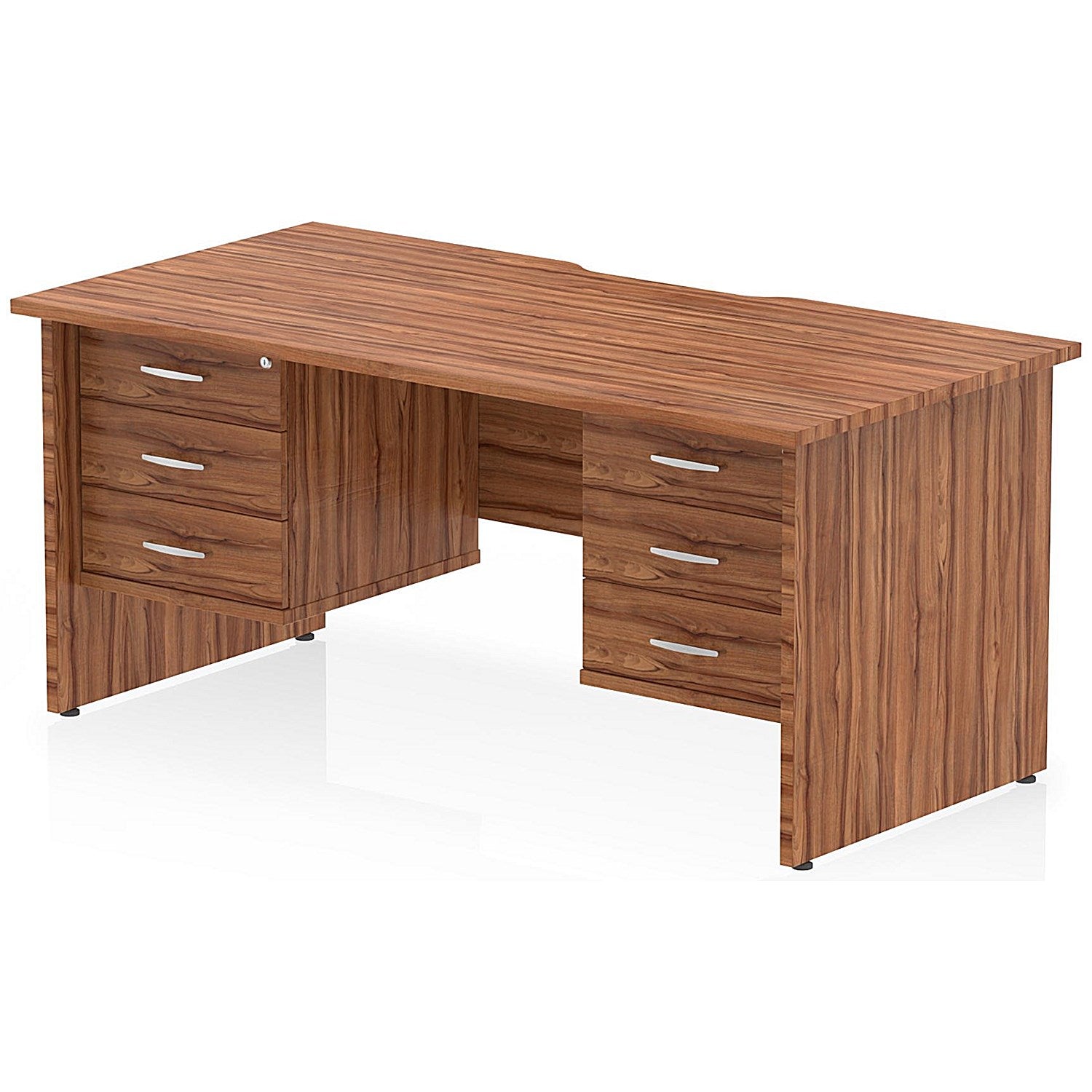 Impulse 1600mm Scalloped Edge Rectangular Desk, Panel End Legs, Walnut With 2 x 3 Drawer Fixed Pedestals Easy2Order : I006525
