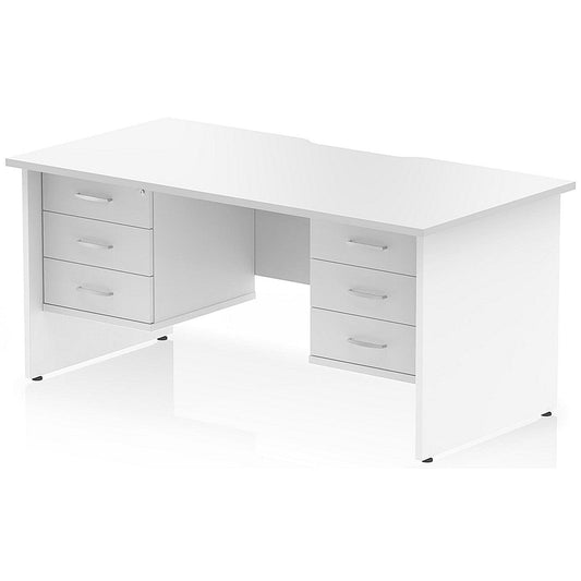 Impulse 1600mm Scalloped Edge Rectangular Desk, Panel End Legs, White With 2 x 3 Drawer Fixed Pedestals Easy2Order : I006526