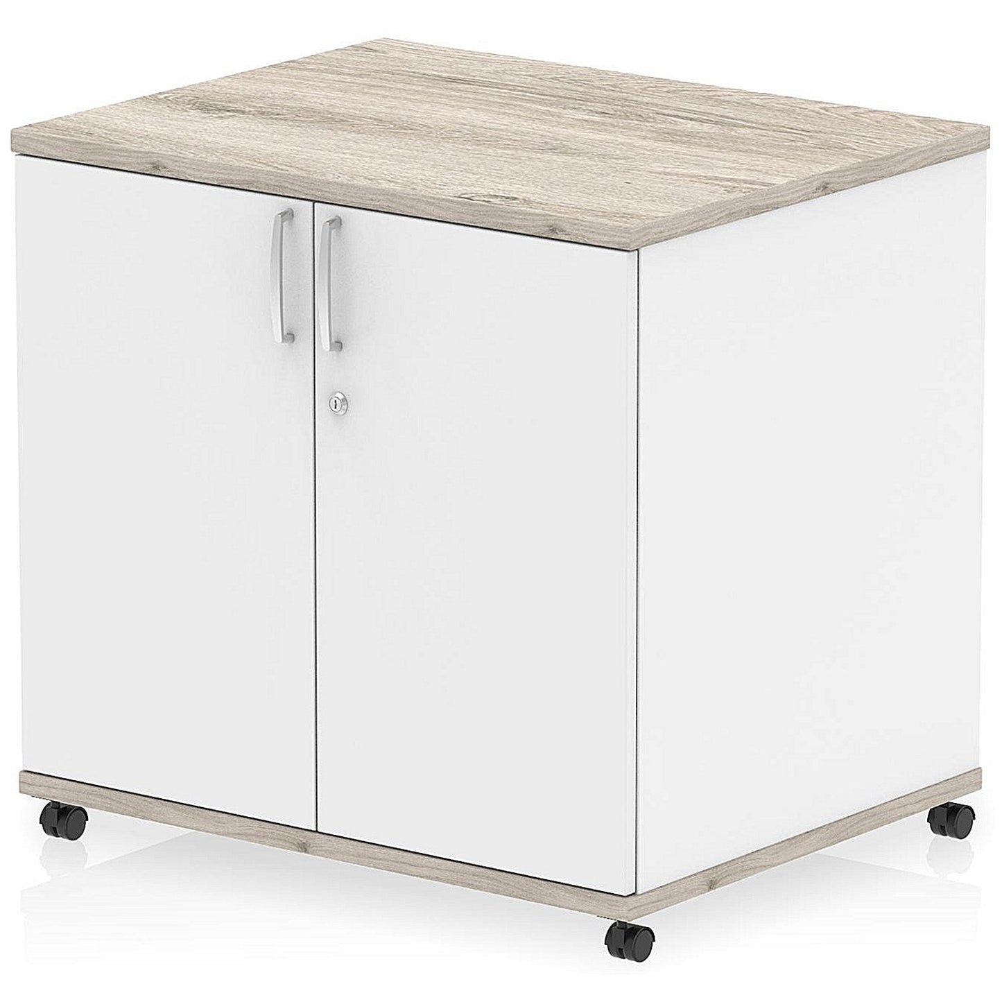 Impulse Two-Tone 600mm Deep Desk High Mobile Cupboard, Grey Oak and White Easy2Order : I006537