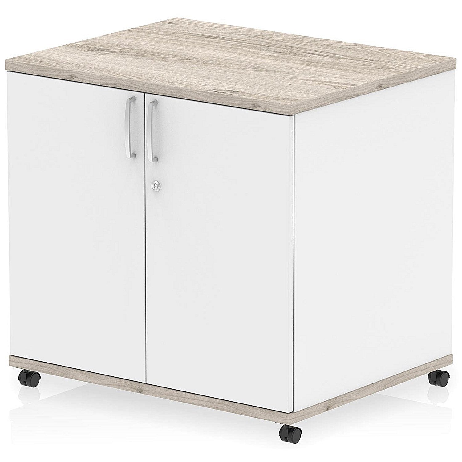 Impulse Two-Tone 600mm Deep Desk High Mobile Cupboard, Grey Oak and White Easy2Order : I006537