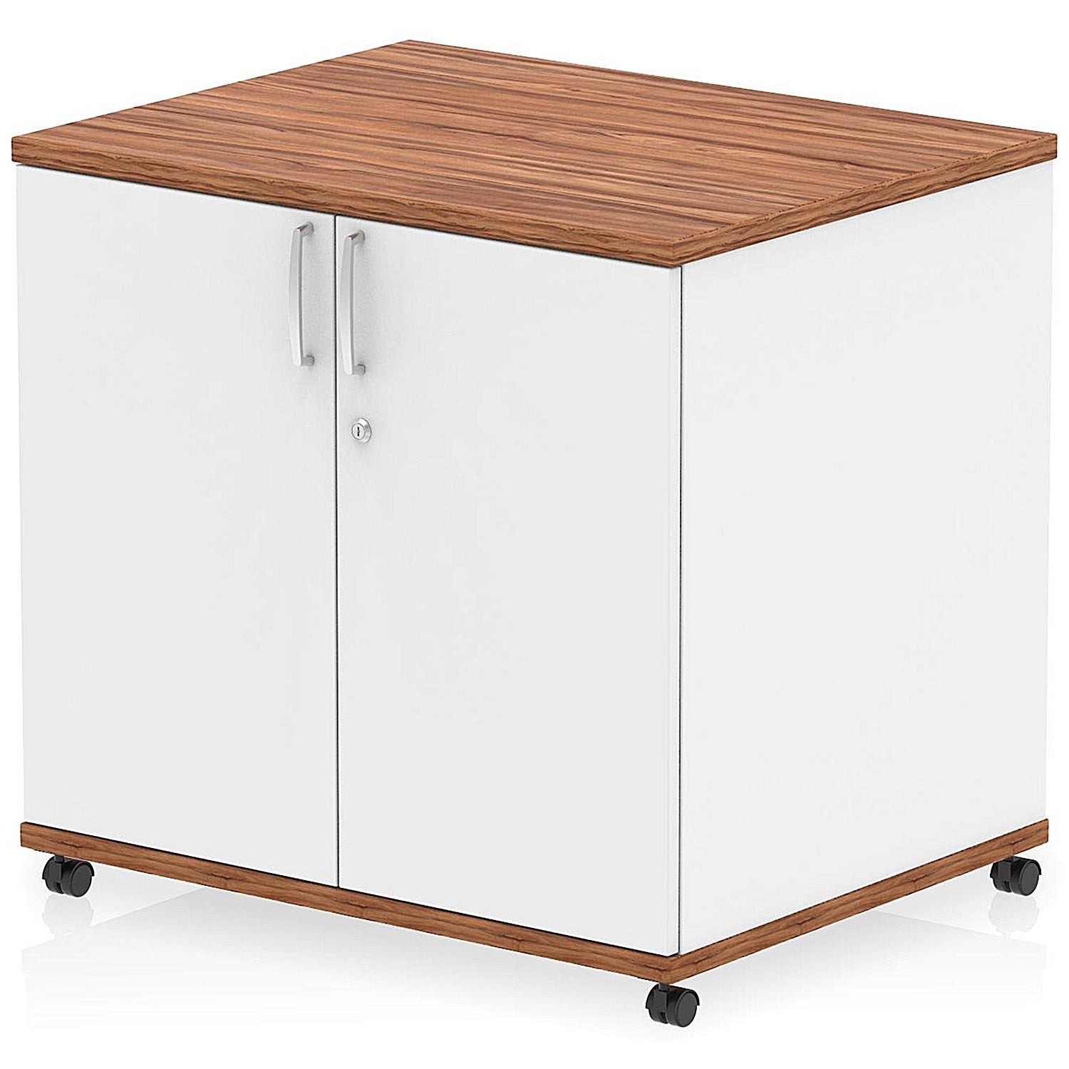Impulse Two-Tone 600mm Deep Desk High Mobile Cupboard, Walnut and White Easy2Order : I006540