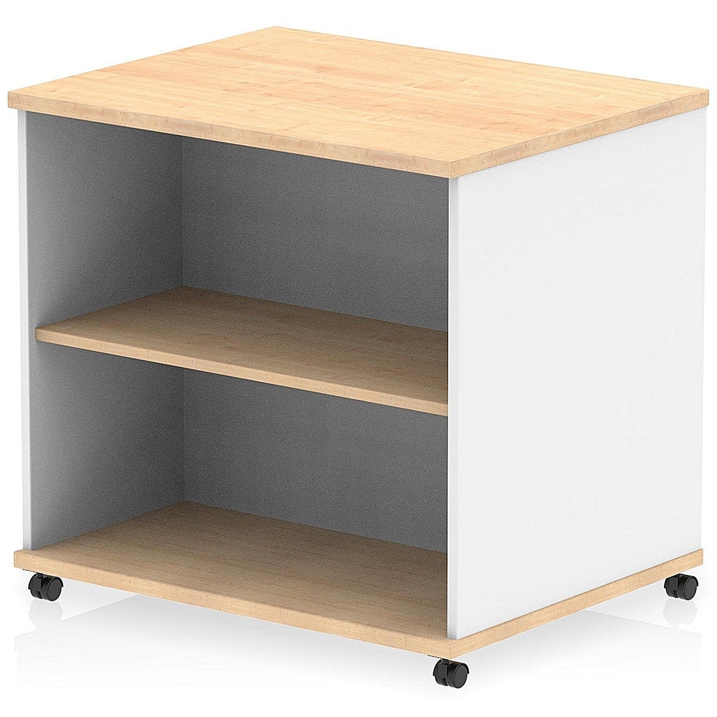 Impulse Two-Tone 600mm Deep Desk High Mobile Bookcase, Maple and White Easy2Order : I006551