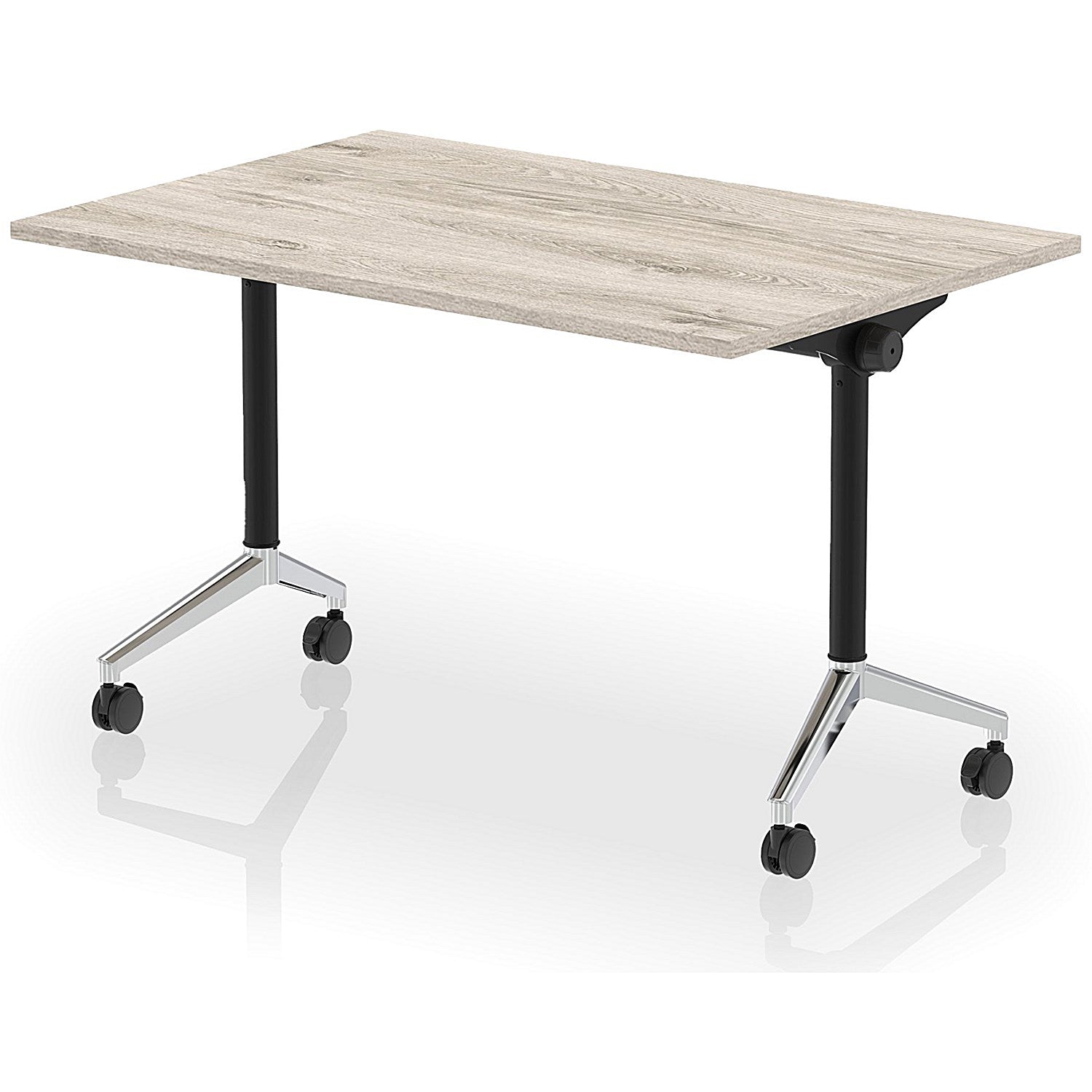 Impulse Plus Flip Rectangular Table, 1200mm Wide, Chrome Foot, Grey Oak Easy2Order : I006561