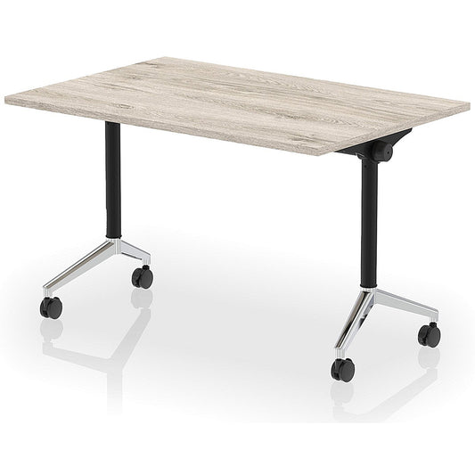 Impulse Plus Flip Rectangular Table, 1200mm Wide, Chrome Foot, Grey Oak Easy2Order : I006561