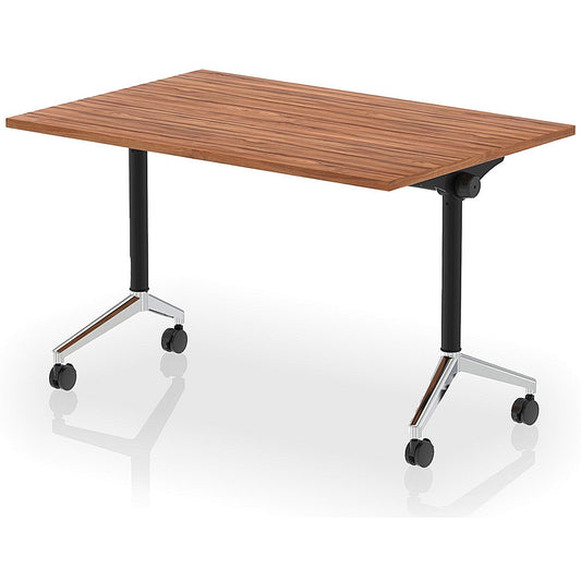 Impulse Plus Flip Rectangular Table, 1200mm Wide, Chrome Foot, Walnut Easy2Order : I006564