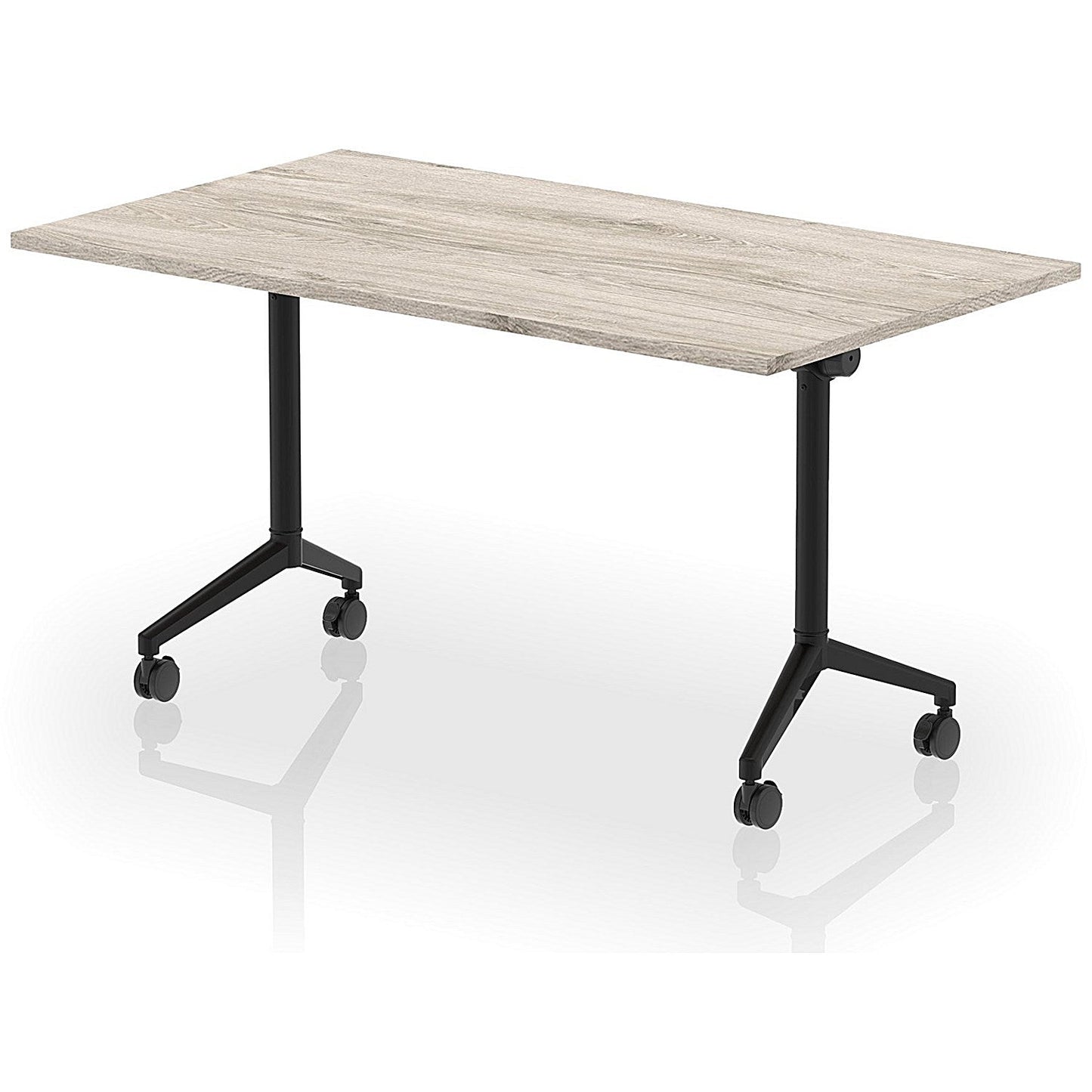 Impulse Plus Flip Rectangular Table, 1400mm Wide, Black Foot, Grey Oak Easy2Order : I006567