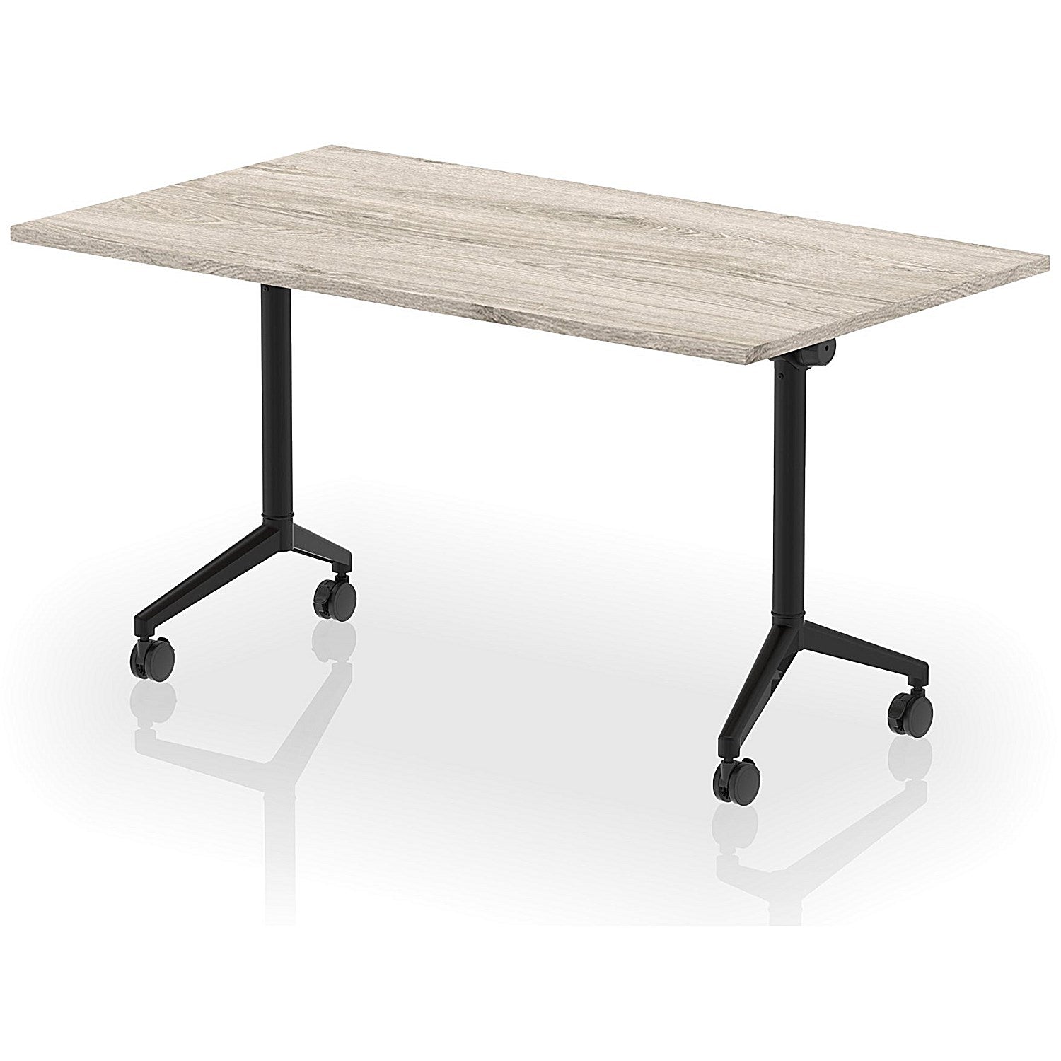 Impulse Plus Flip Rectangular Table, 1400mm Wide, Black Foot, Grey Oak Easy2Order : I006567