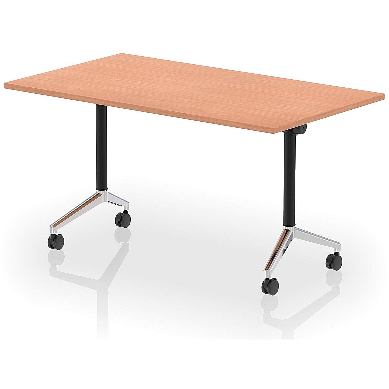 Impulse Plus Flip Rectangular Table, 1400mm Wide, Chrome Foot, Beech Easy2Order : I006572