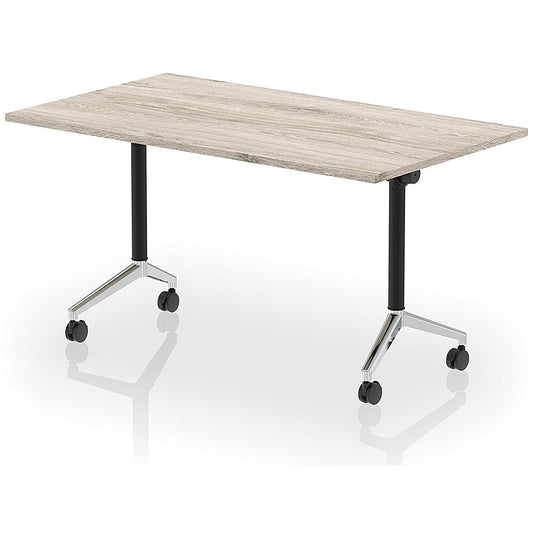 Impulse Plus Flip Rectangular Table, 1400mm Wide, Chrome Foot, Grey Oak Easy2Order : I006573