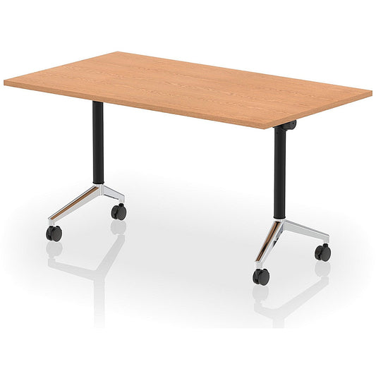 Impulse Plus Flip Rectangular Table, 1400mm Wide, Chrome Foot, Oak Easy2Order : I006575