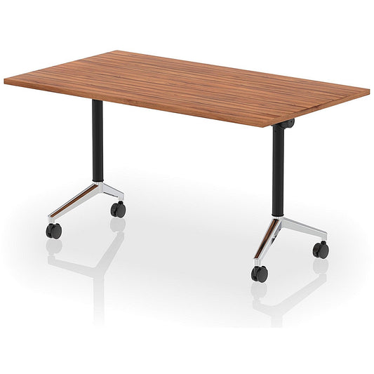 Impulse Plus Flip Rectangular Table, 1400mm Wide, Chrome Foot, Walnut Easy2Order : I006576
