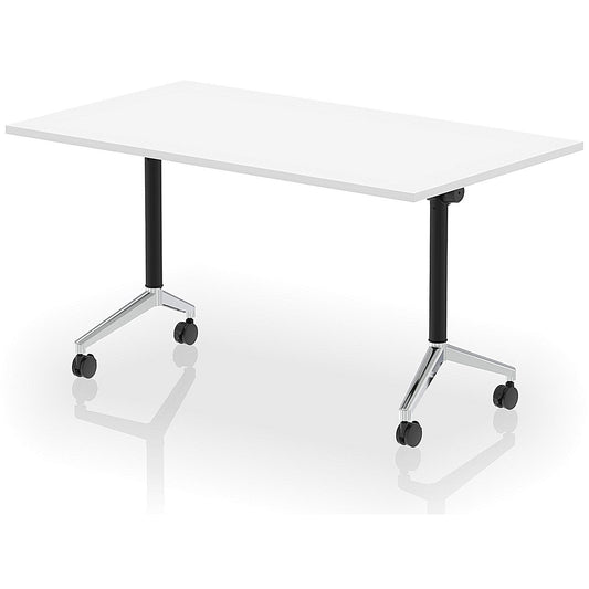 Impulse Plus Flip Rectangular Table, 1400mm Wide, Chrome Foot, White Easy2Order : I006577