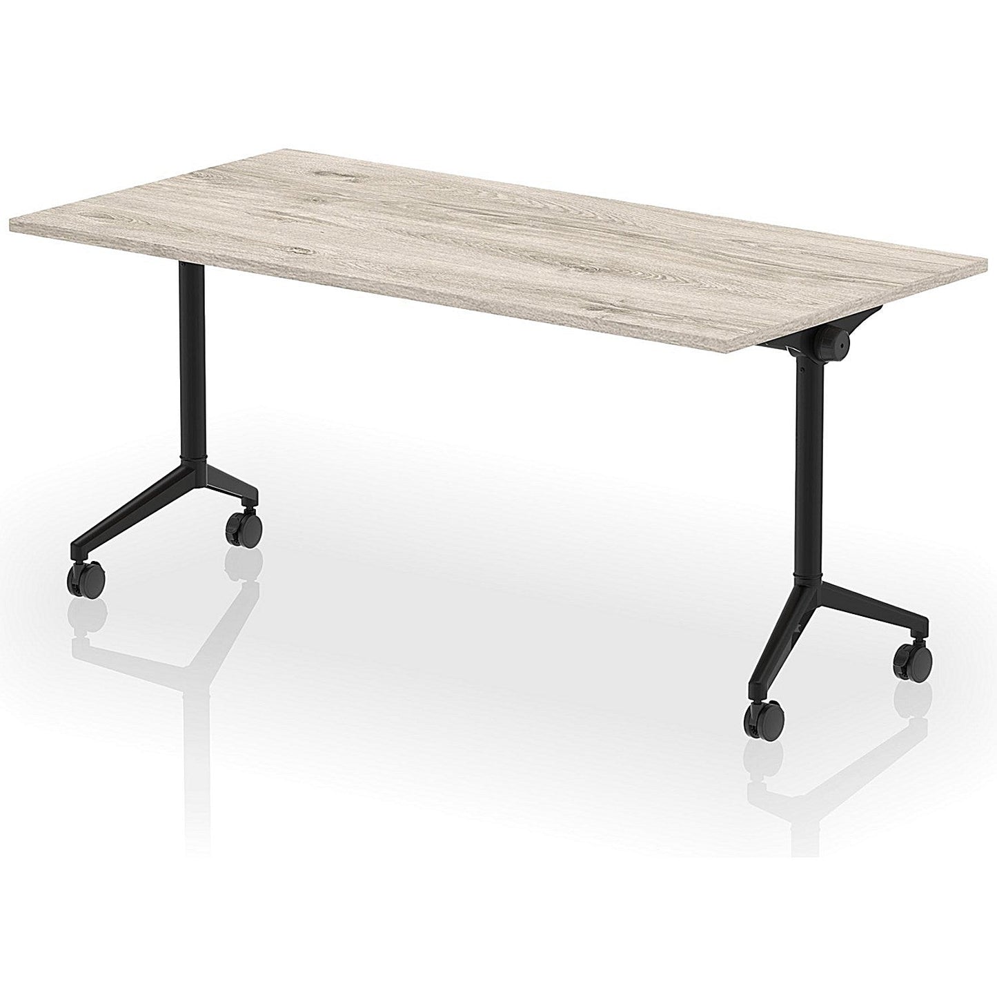 Impulse Plus Flip Rectangular Table, 1600mm Wide, Black Foot, Grey Oak Easy2Order : I006579