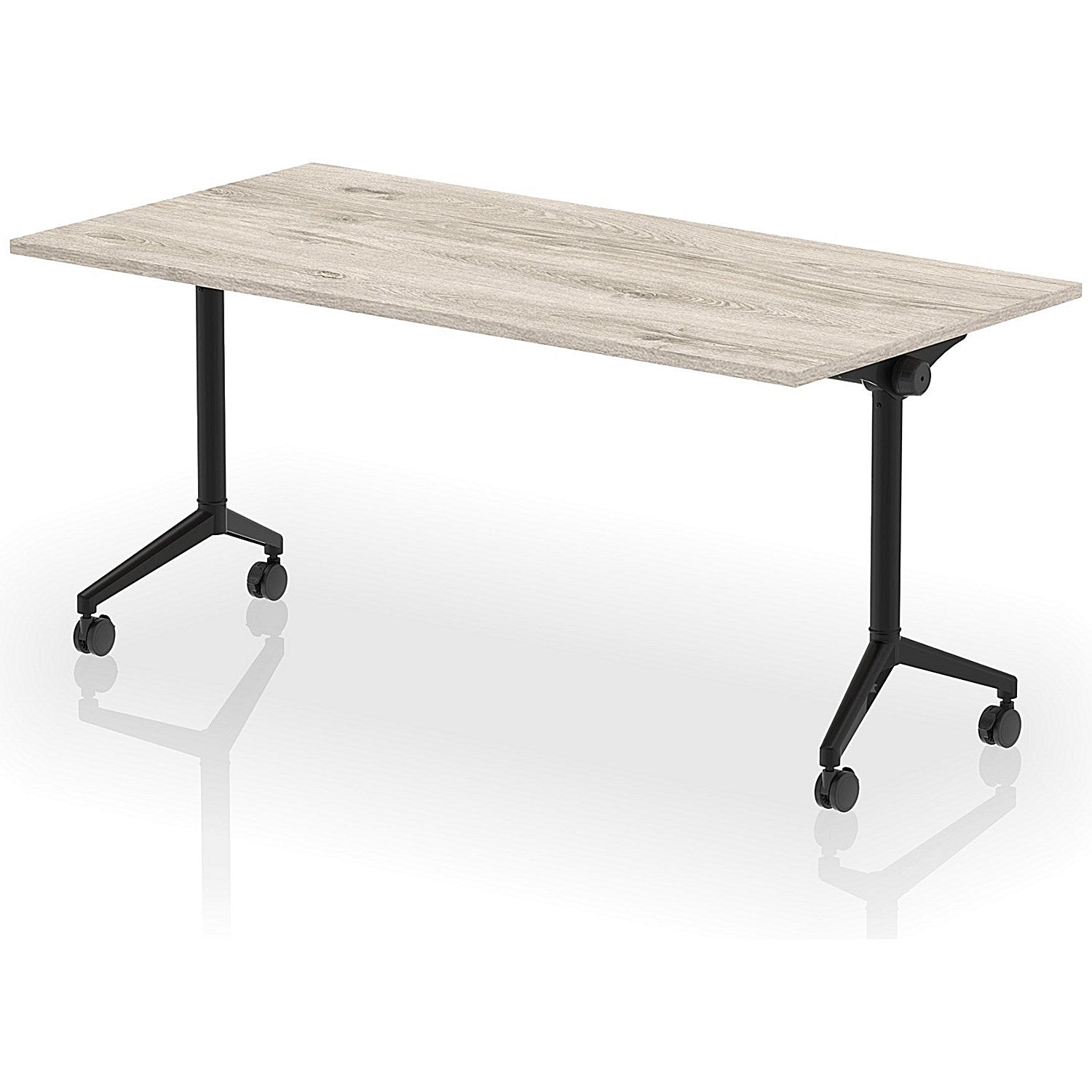 Impulse Plus Flip Rectangular Table, 1600mm Wide, Black Foot, Grey Oak Easy2Order : I006579