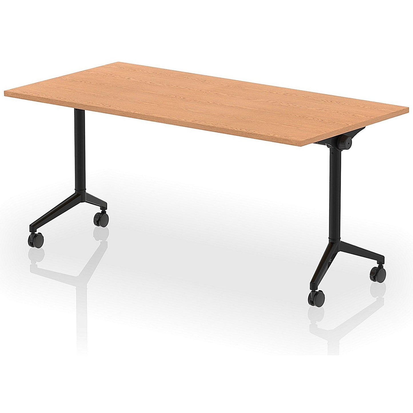 Impulse Plus Flip Rectangular Table, 1600mm Wide, Black Foot, Oak Easy2Order : I006581