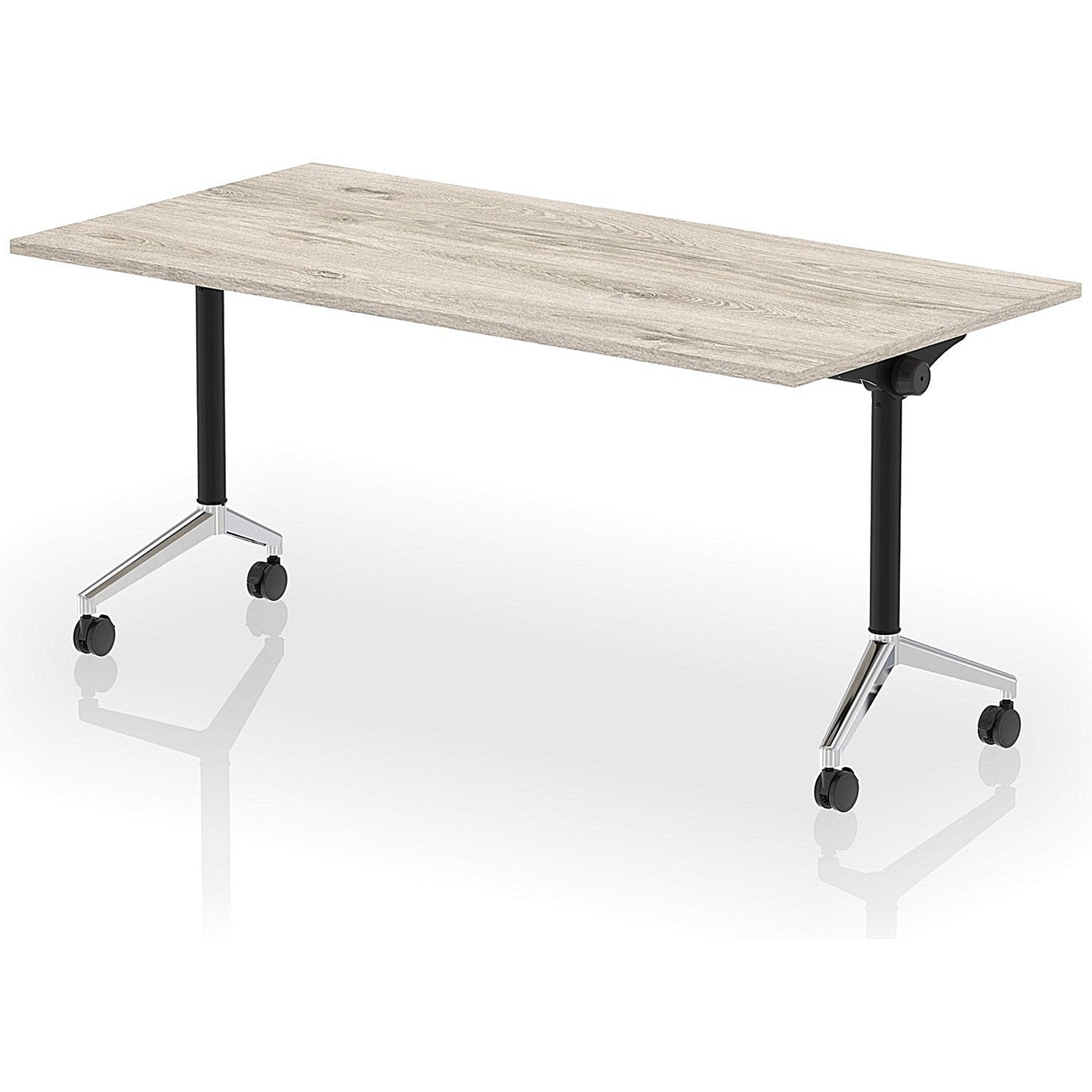 Impulse Plus Flip Rectangular Table, 1600mm Wide, Chrome Foot, Grey Oak Easy2Order : I006585
