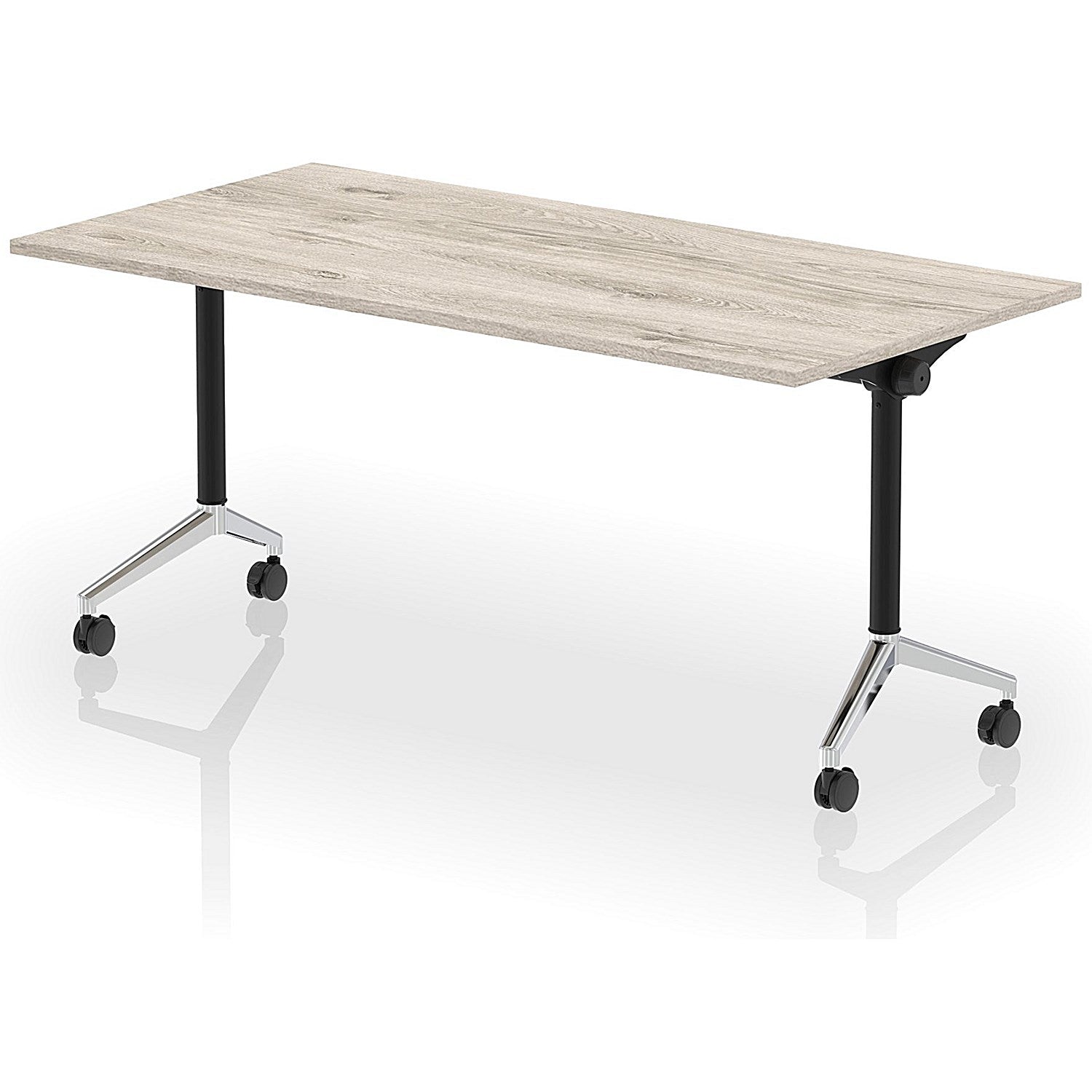 Impulse Plus Flip Rectangular Table, 1600mm Wide, Chrome Foot, Grey Oak Easy2Order : I006585