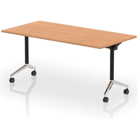 Impulse Plus Flip Rectangular Table, 1600mm Wide, Chrome Foot, Oak Easy2Order : I006587