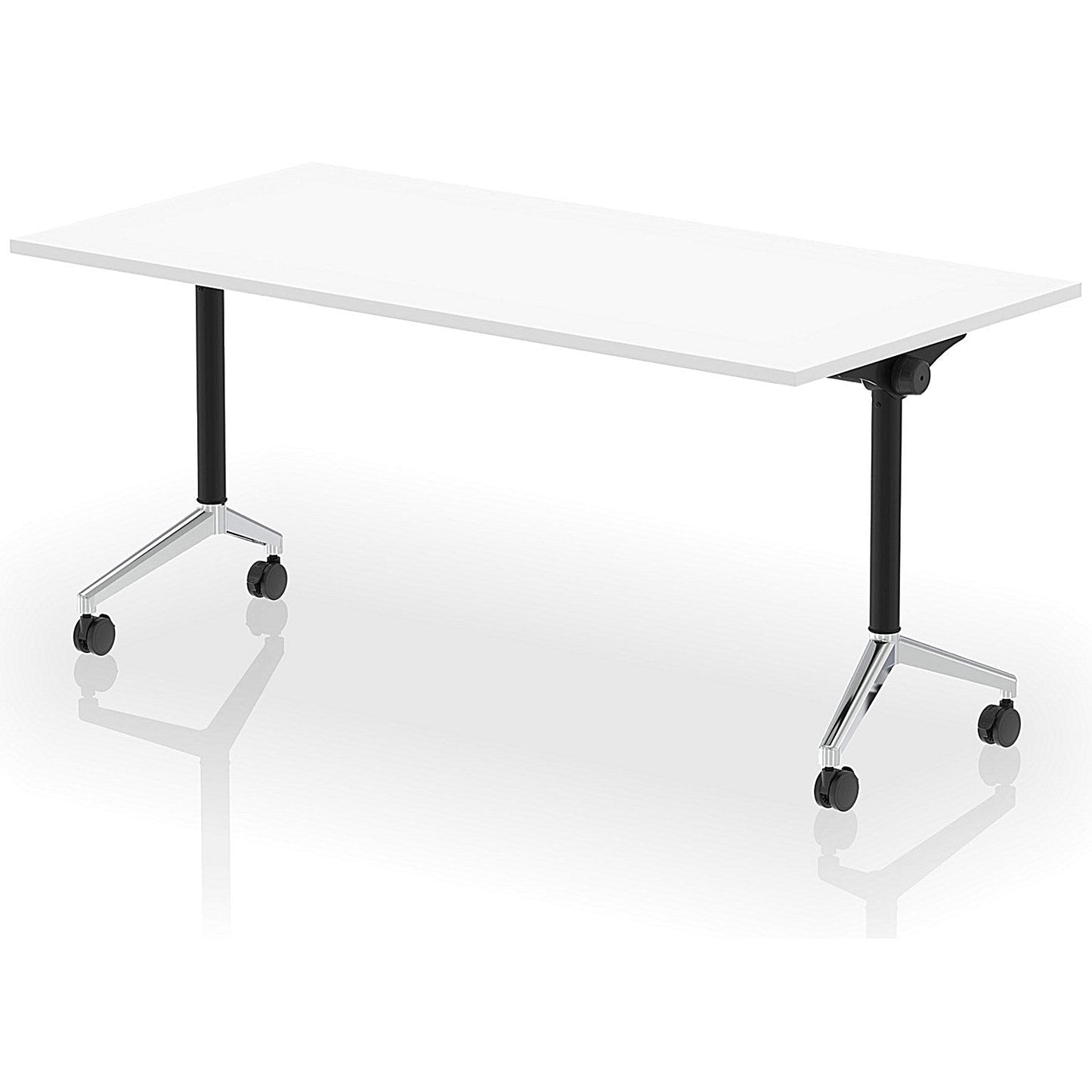 Impulse Plus Flip Rectangular Table, 1600mm Wide, Chrome Foot, White Easy2Order : I006589