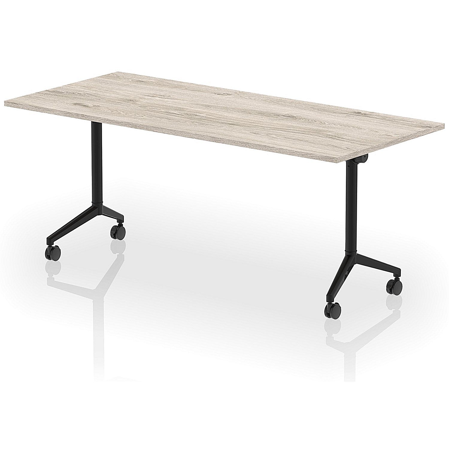 Impulse Plus Flip Rectangular Table, 1800mm Wide, Black Foot, Grey Oak Easy2Order : I006591