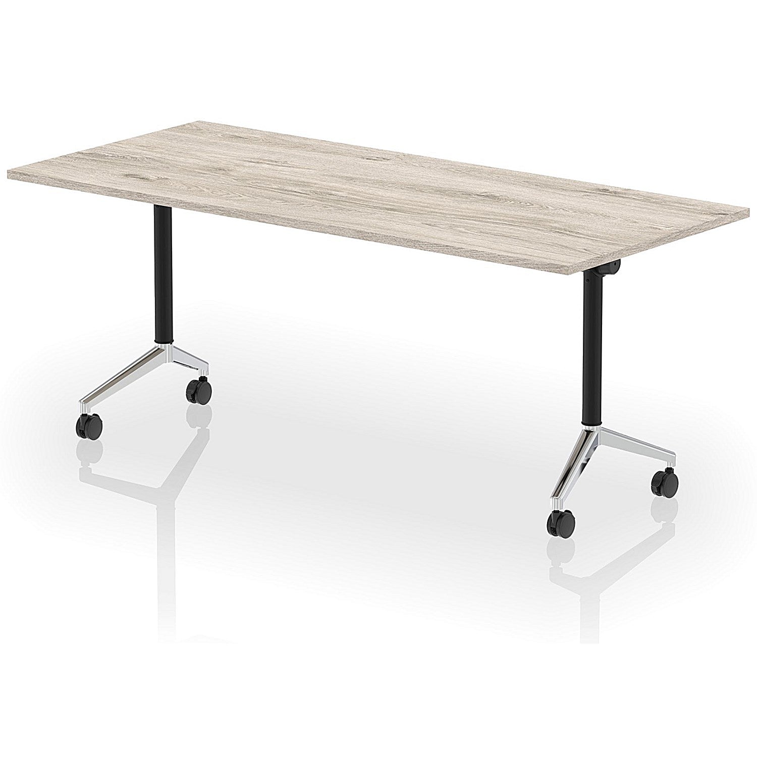 Impulse Plus Flip Rectangular Table, 1800mm Wide, Chrome Foot, Grey Oak Easy2Order : I006597