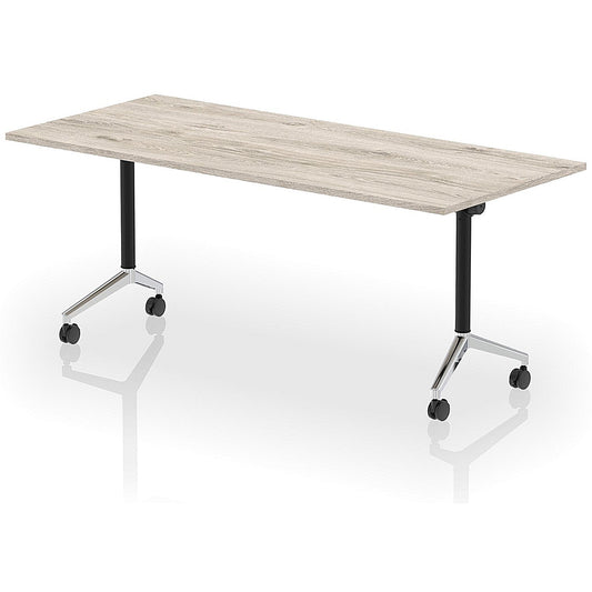 Impulse Plus Flip Rectangular Table, 1800mm Wide, Chrome Foot, Grey Oak Easy2Order : I006597