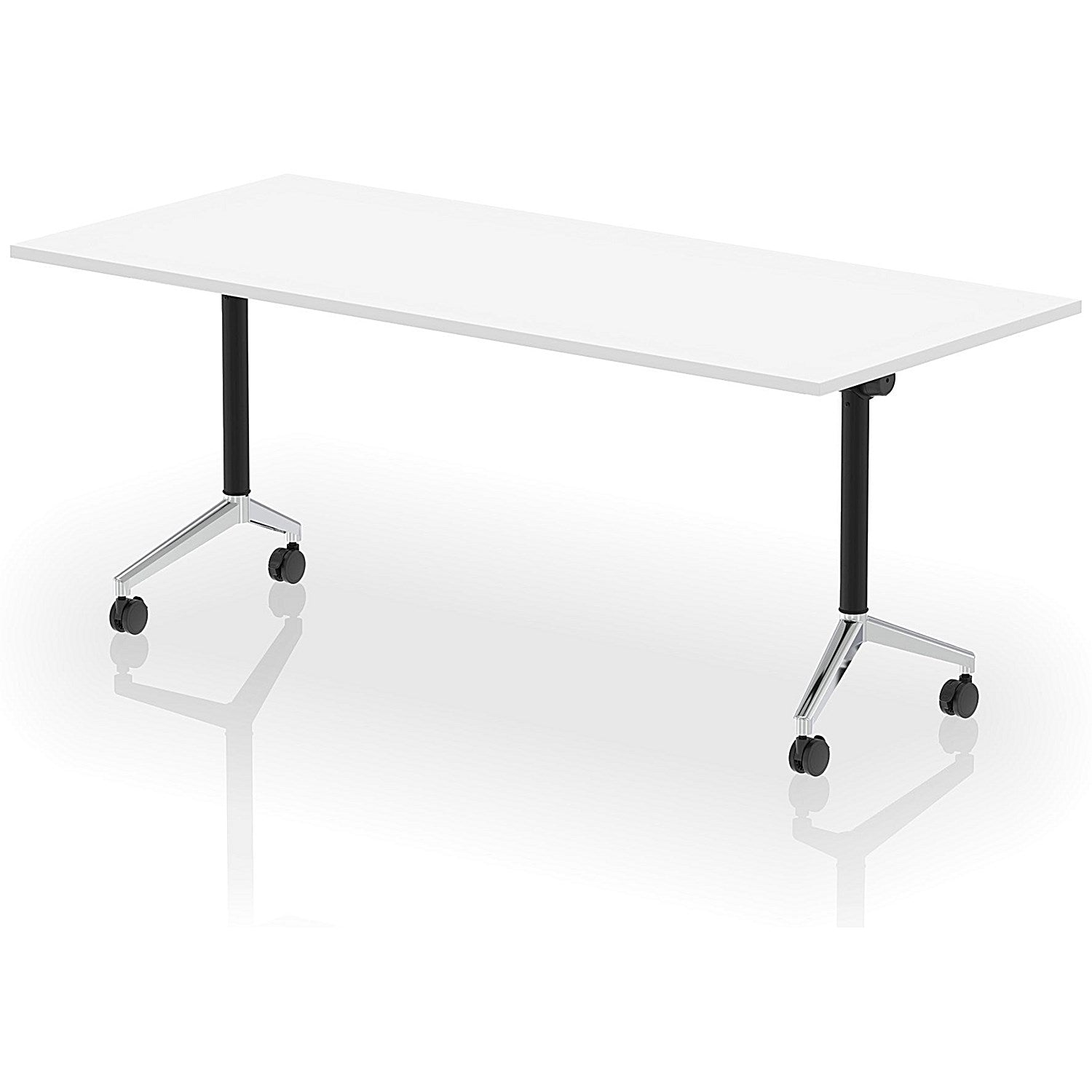 Impulse Plus Flip Rectangular Table, 1800mm Wide, Chrome Foot, White Easy2Order : I006601