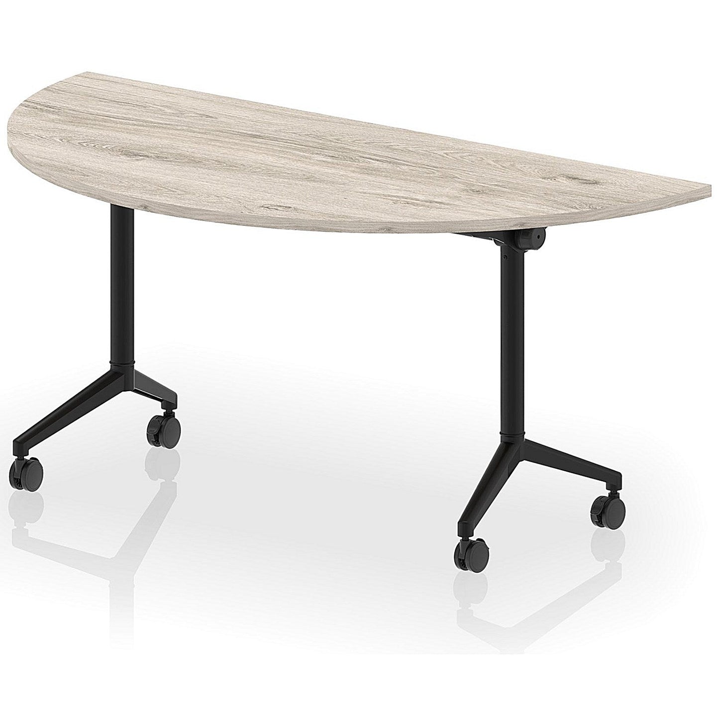 Impulse Plus Flip Semi-Circle Table, 1600mm Wide, Black Foot, Grey Oak Easy2Order : I006603