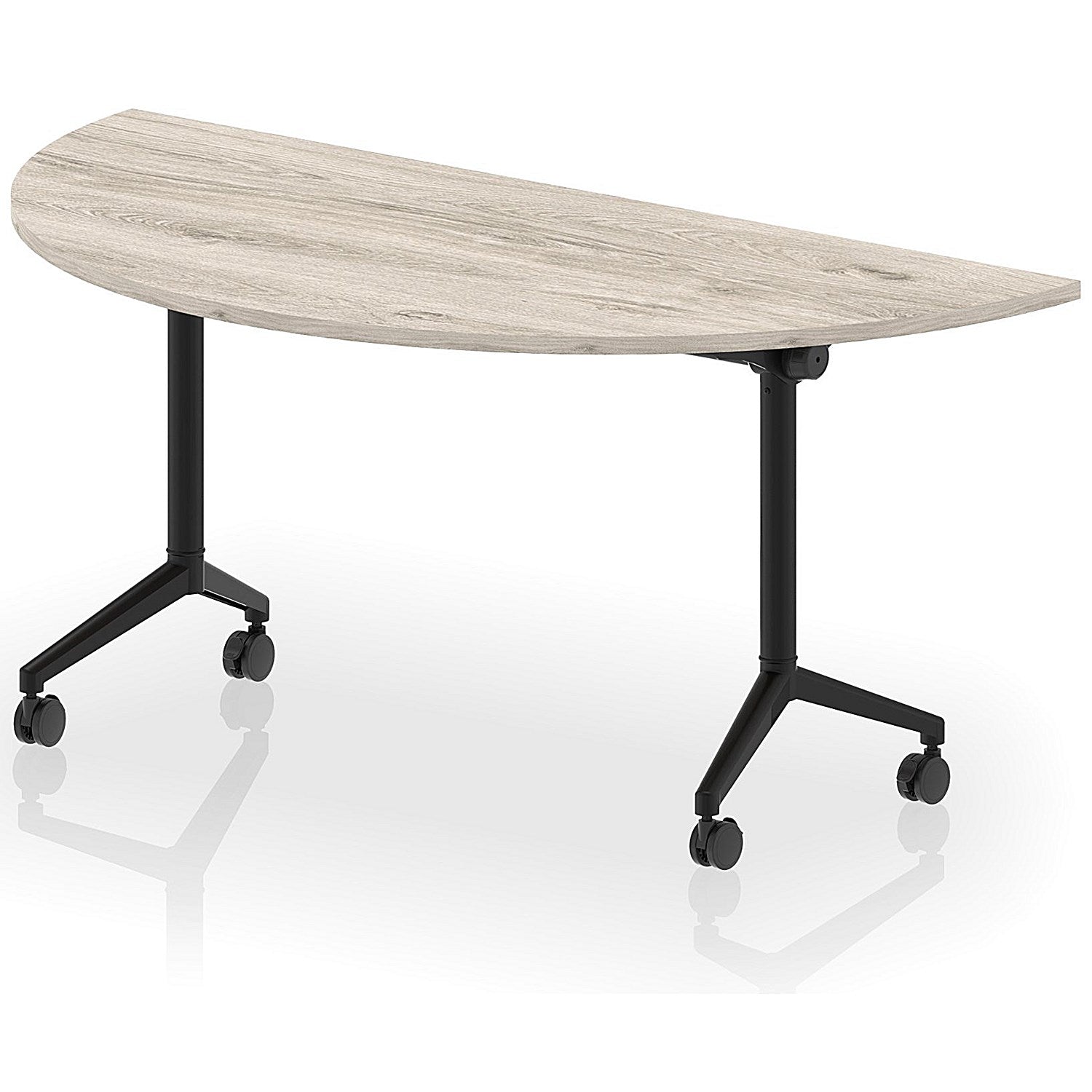 Impulse Plus Flip Semi-Circle Table, 1600mm Wide, Black Foot, Grey Oak Easy2Order : I006603