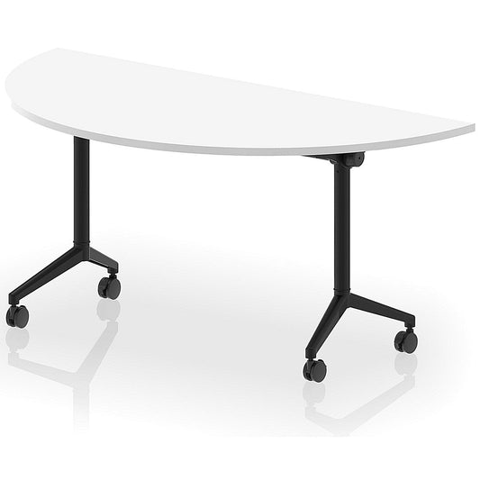 Impulse Plus Flip Semi-Circle Table, 1600mm Wide, Black Foot, White Easy2Order : I006607
