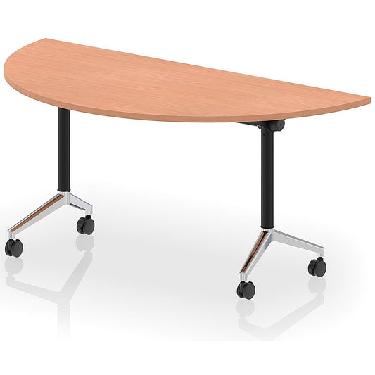 Impulse Plus Flip Semi-Circle Table, 1600mm Wide, Chrome Foot, Beech Easy2Order : I006608